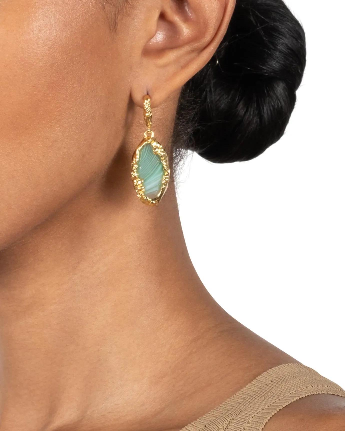 Brut Gold Green Agate Leverback Earring sold by Alexis Bittar product image thumbnail 3