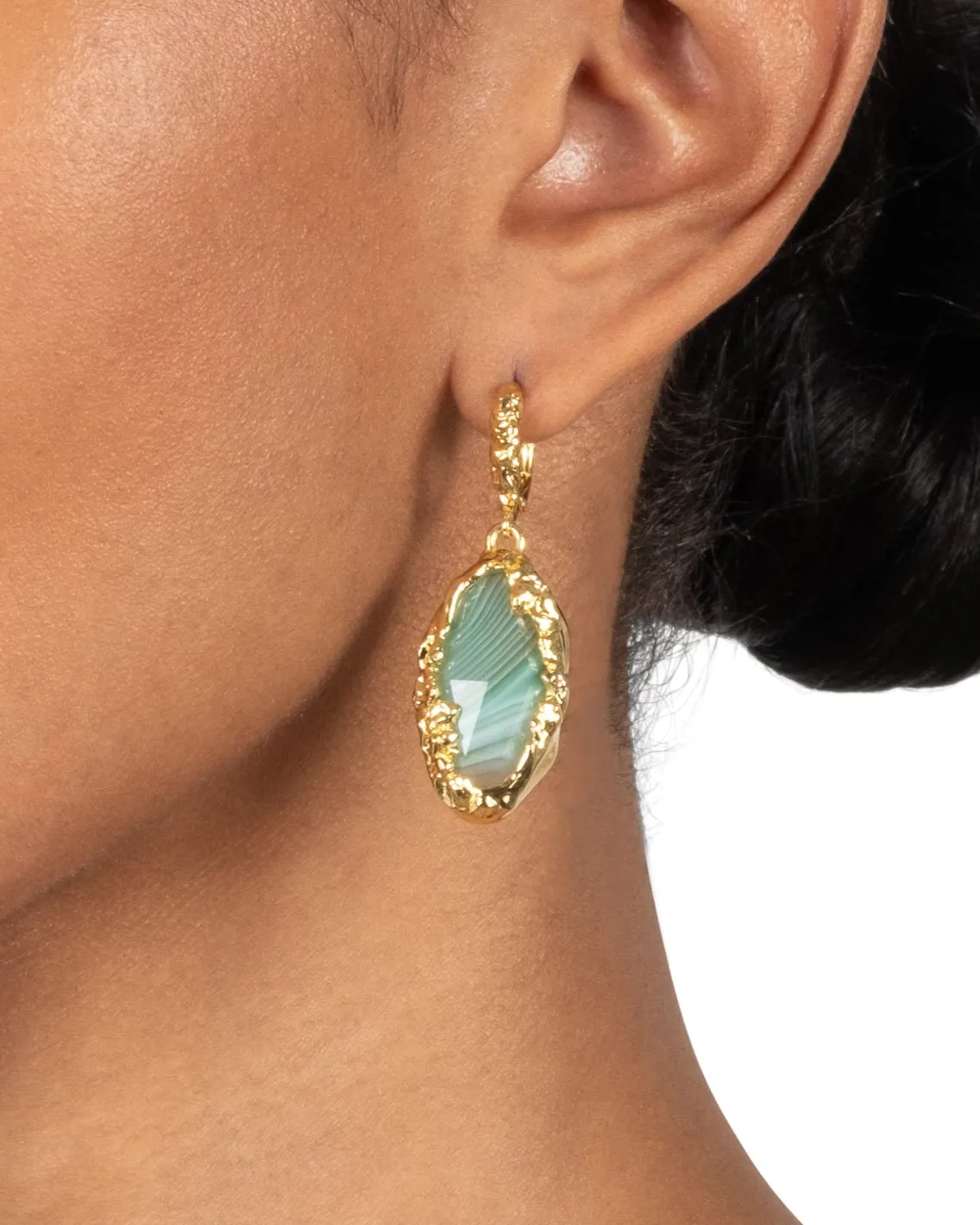 Brut Gold Green Agate Leverback Earring sold by Alexis Bittar product image thumbnail 2