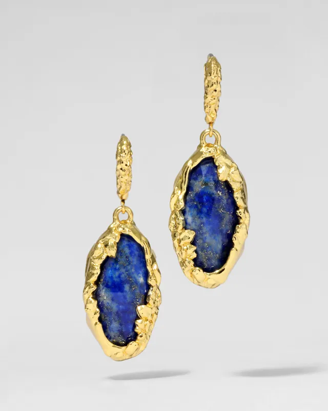Brut Gold Lapis Leverback Earring sold by Alexis Bittar