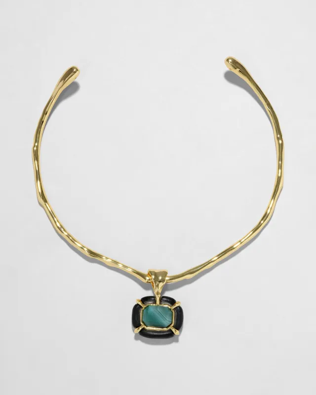 Lucite Jeweled Green Agate Collar Necklace- Black sold by Alexis Bittar