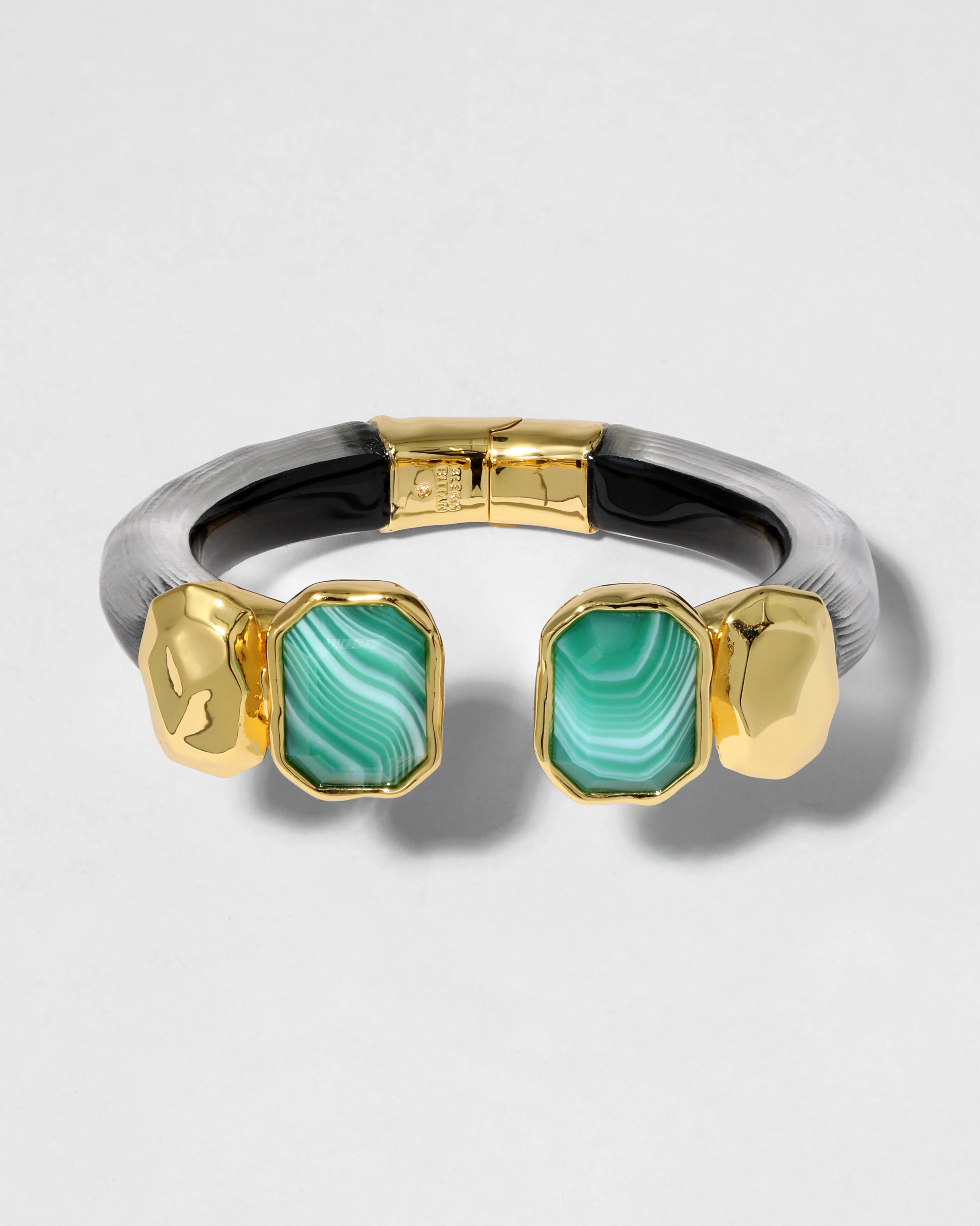 Lucite Green Agate Capped Hinge Bracelet- Black sold by Alexis Bittar