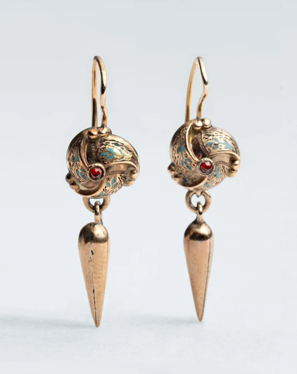 Antique Victorian 14k Gold and Enamel Knot with Torpedo Drop Earring with Ruby sold by Alexis Bittar
