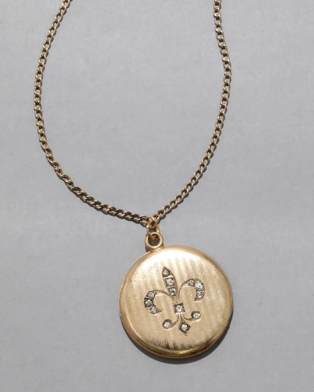 Antique 1800s 14k Gold Filled Fleur de Lis Locket Necklace sold by Alexis Bittar
