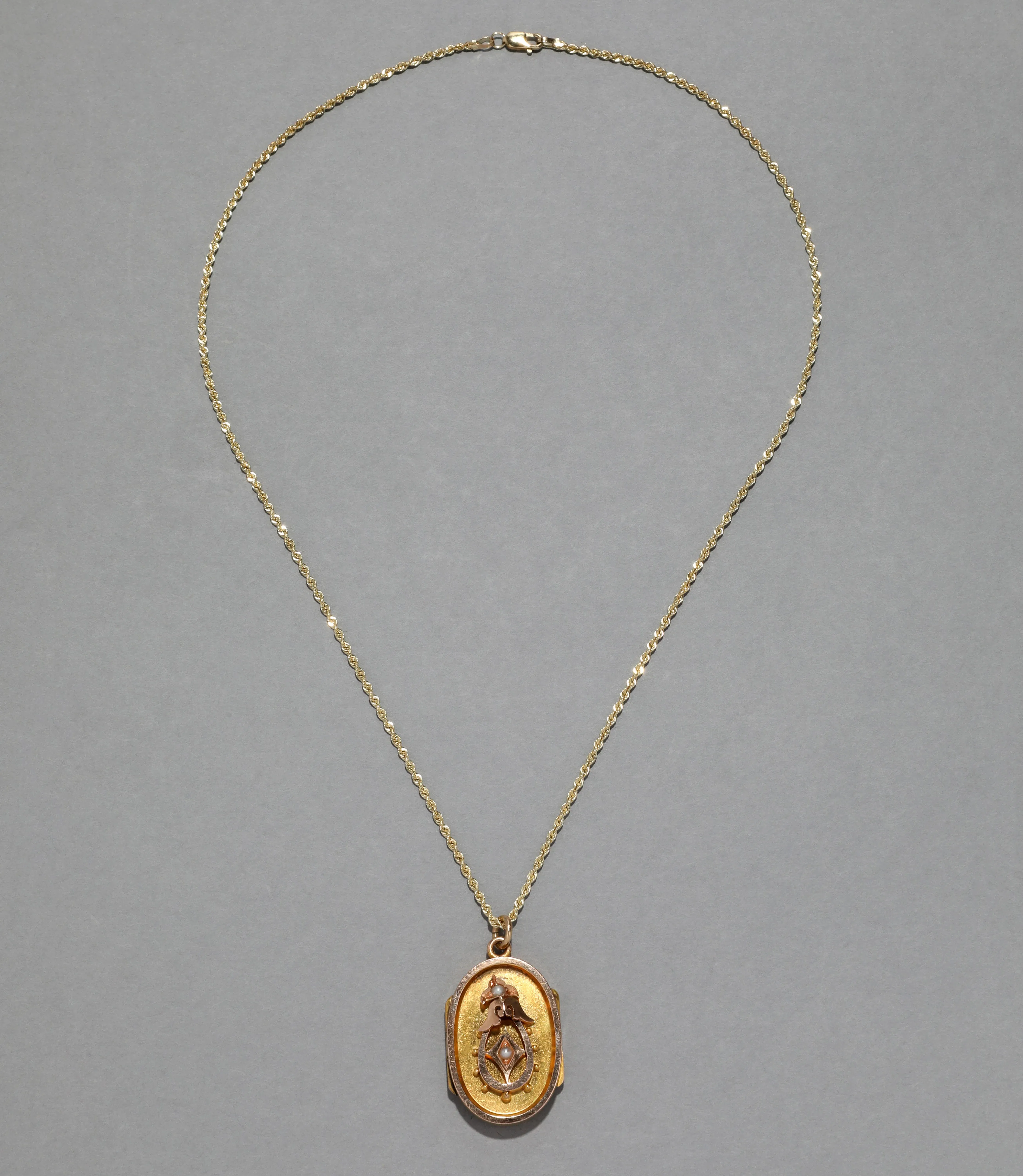 Antique Victorian 1800s 14k Gold Locket Necklace with Pearl on French Rope Chain sold by Alexis Bittar product image thumbnail 2