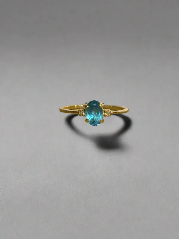 Vintage 1980s 14k Gold with Blue Aquamarine & Side Diamond on Delicate Band Ring sold by Alexis Bittar