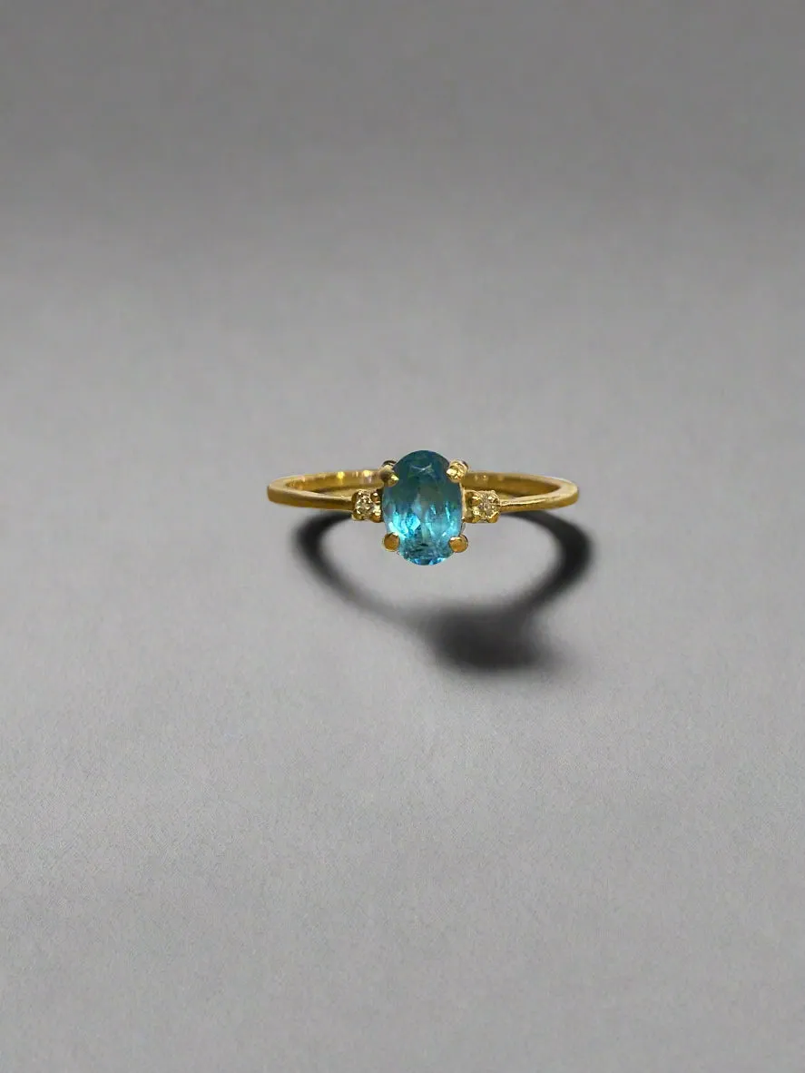 Vintage 1980s 14k Gold with Blue Aquamarine & Side Diamond on Delicate Band Ring sold by Alexis Bittar