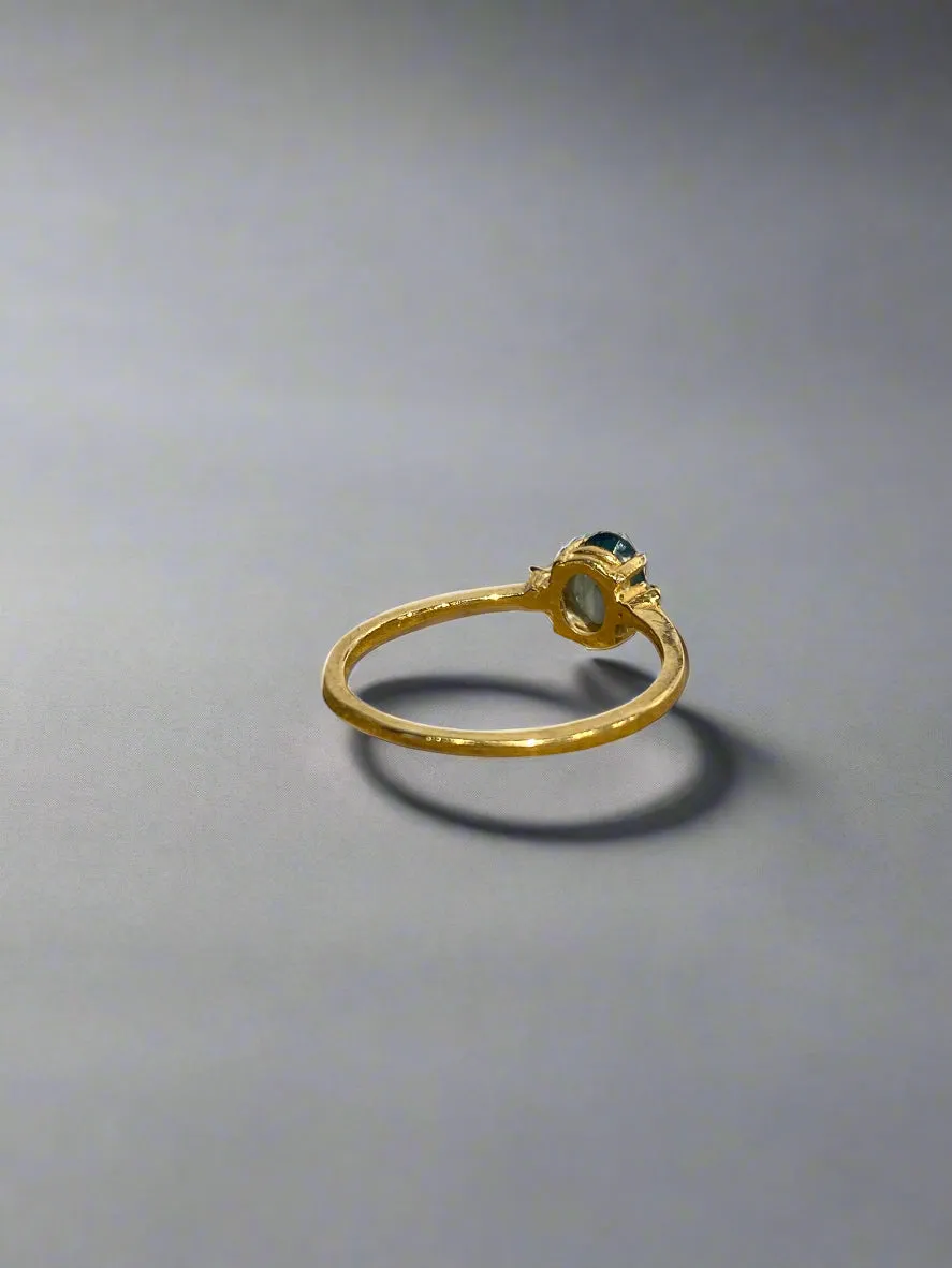 Vintage 1980s 14k Gold with Blue Aquamarine & Side Diamond on Delicate Band Ring sold by Alexis Bittar product image thumbnail 2