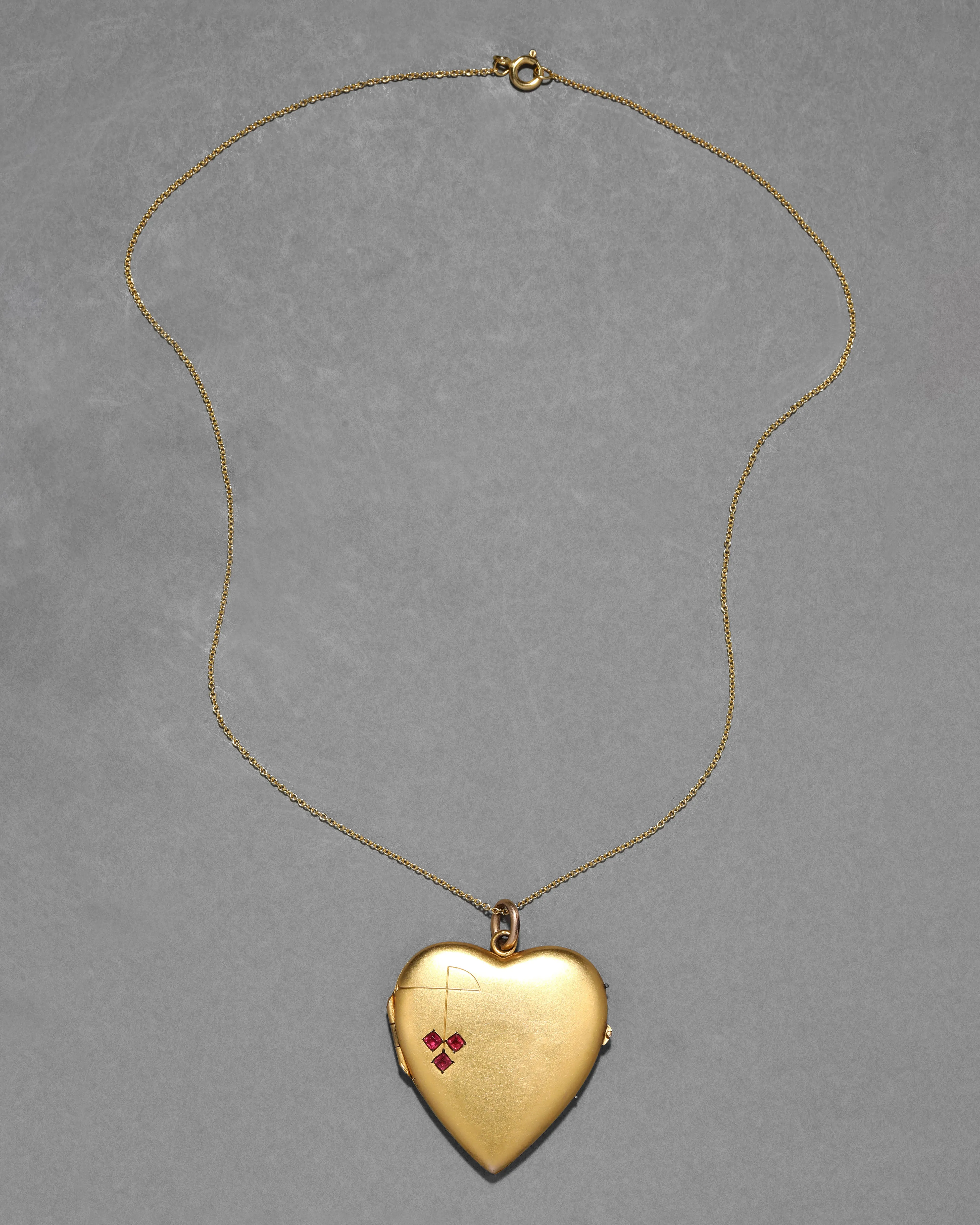 Antique 1910s 14k Gold Fill Garnet Motif Heart Locket Necklace sold by Alexis Bittar product image thumbnail 2