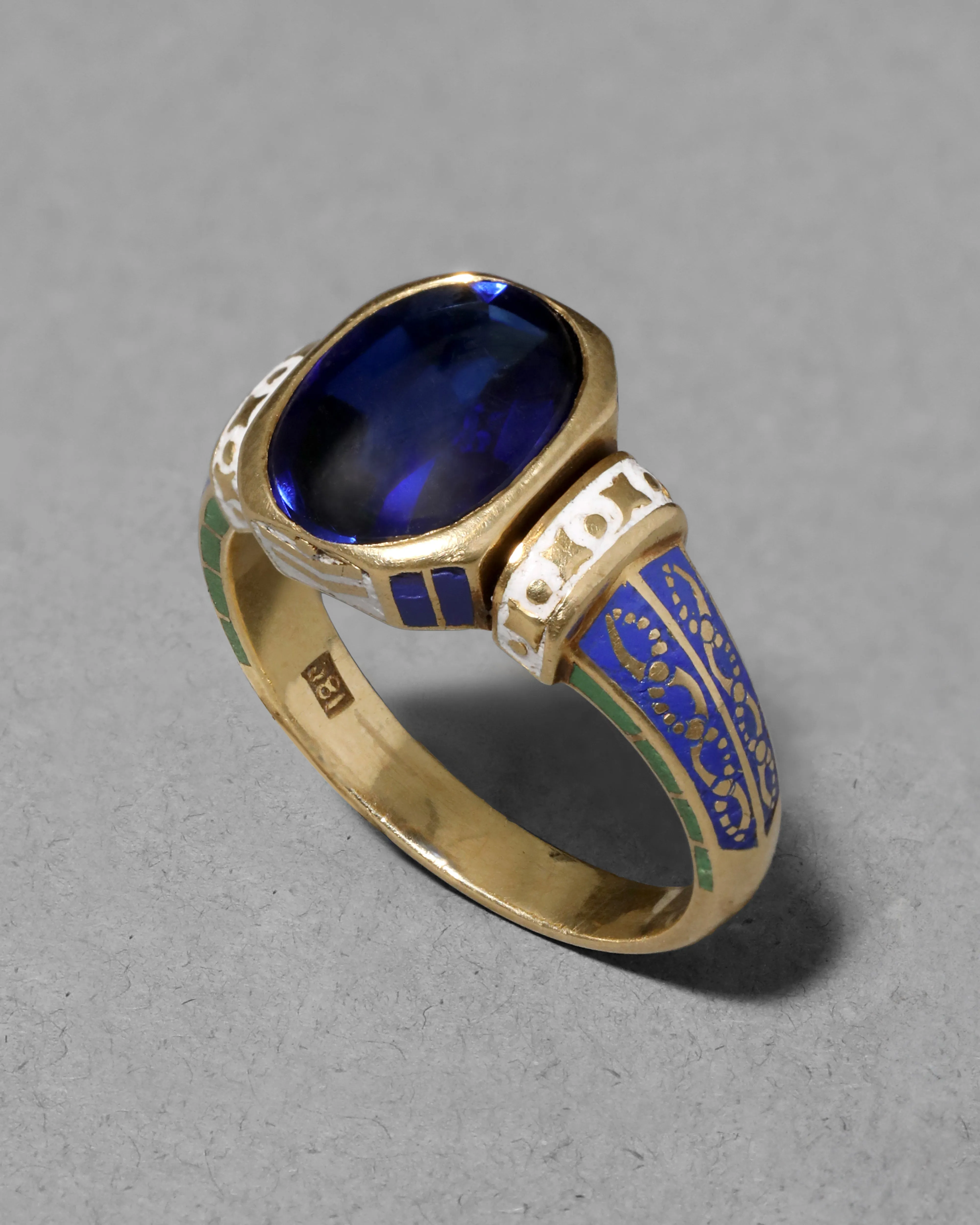 Antique 1840s 18k Gold & Manmade Sapphire & Enamel French Ring sold by Alexis Bittar