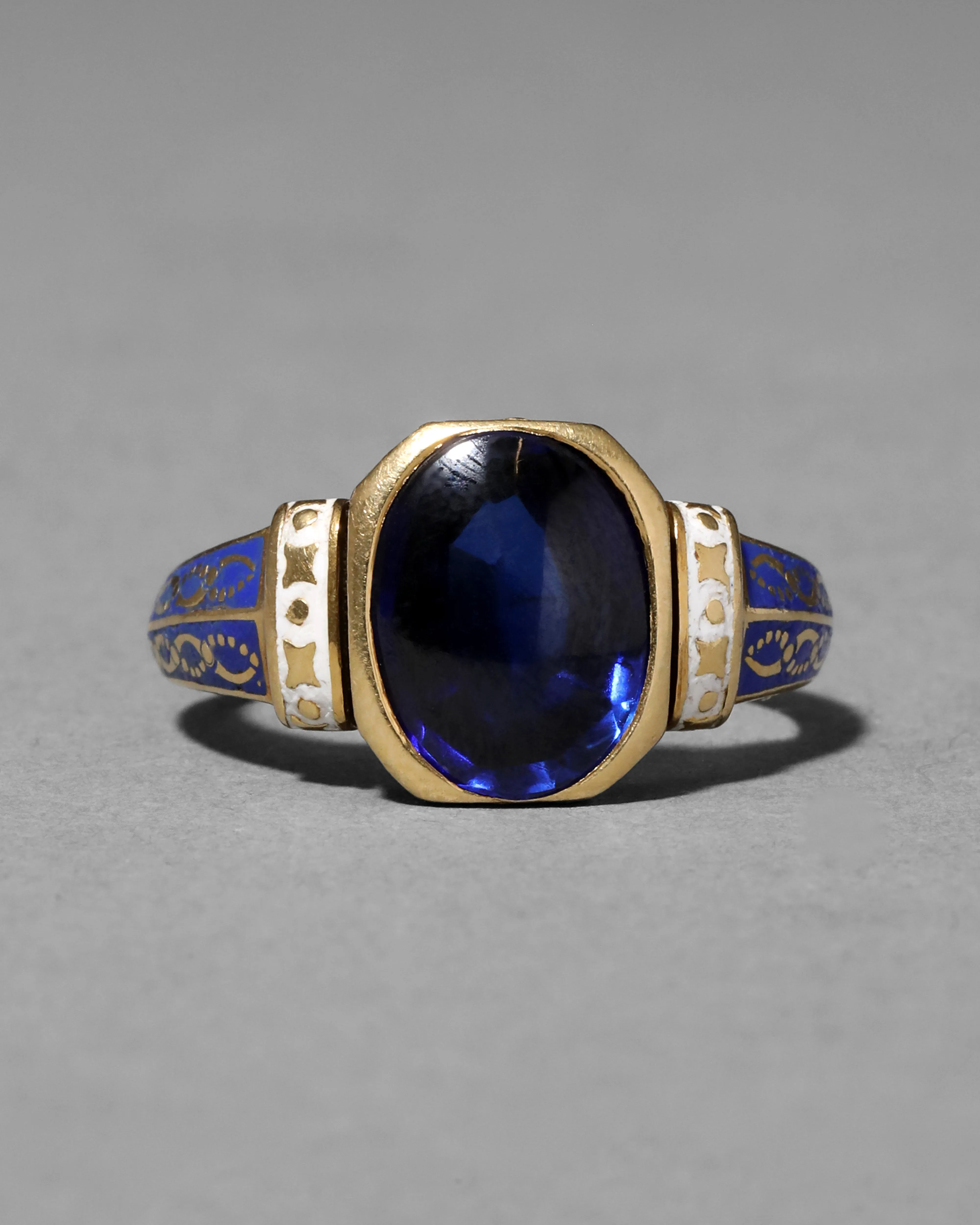 Antique 1840s 18k Gold & Manmade Sapphire & Enamel French Ring sold by Alexis Bittar product image thumbnail 2