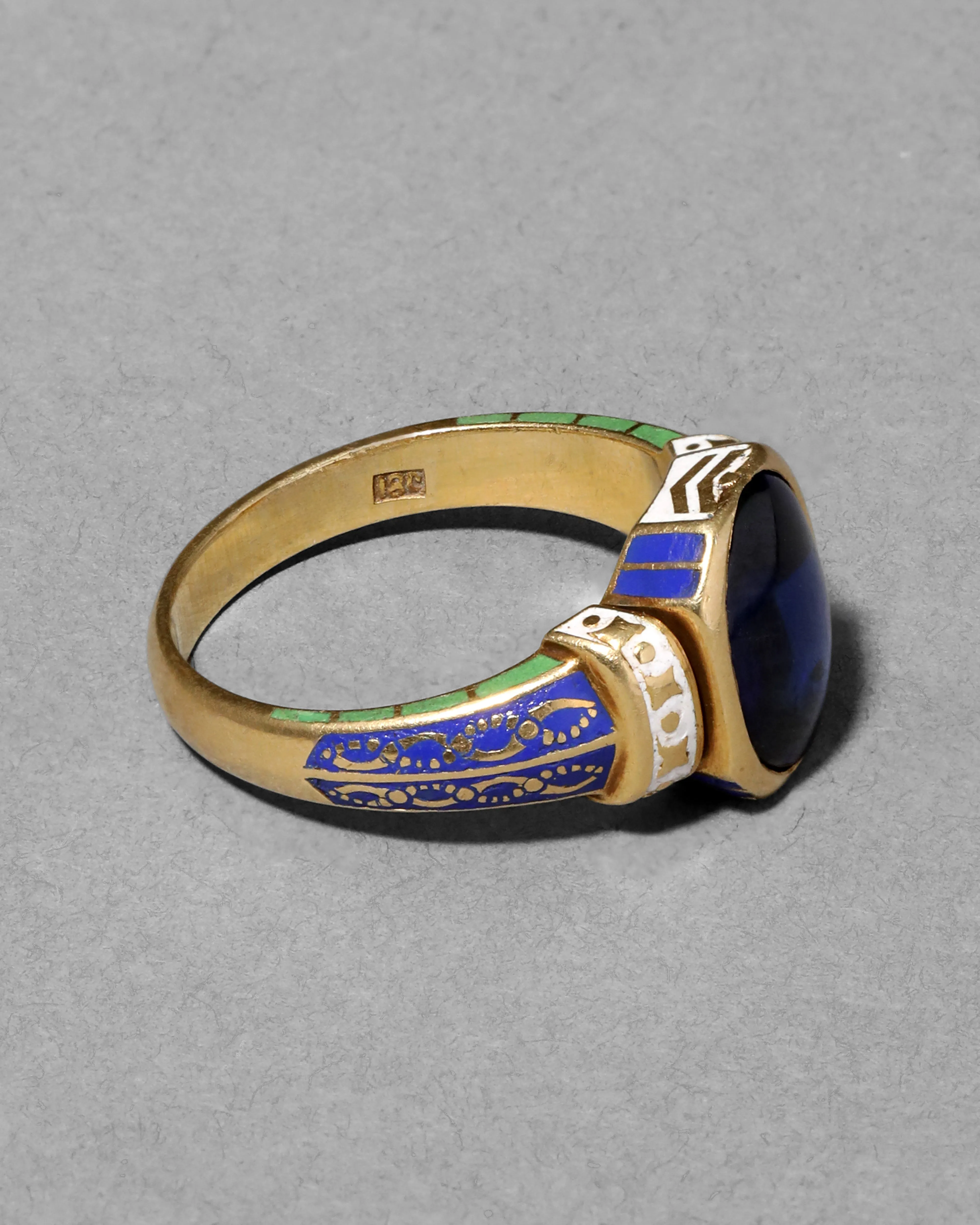 Antique 1840s 18k Gold & Manmade Sapphire & Enamel French Ring sold by Alexis Bittar product image thumbnail 3