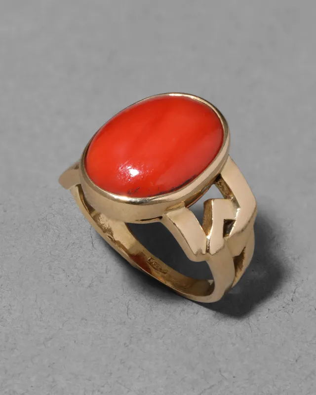 Antique Edwardian 1910s 18k Gold & Coral Modern Design Shank Ring sold by Alexis Bittar