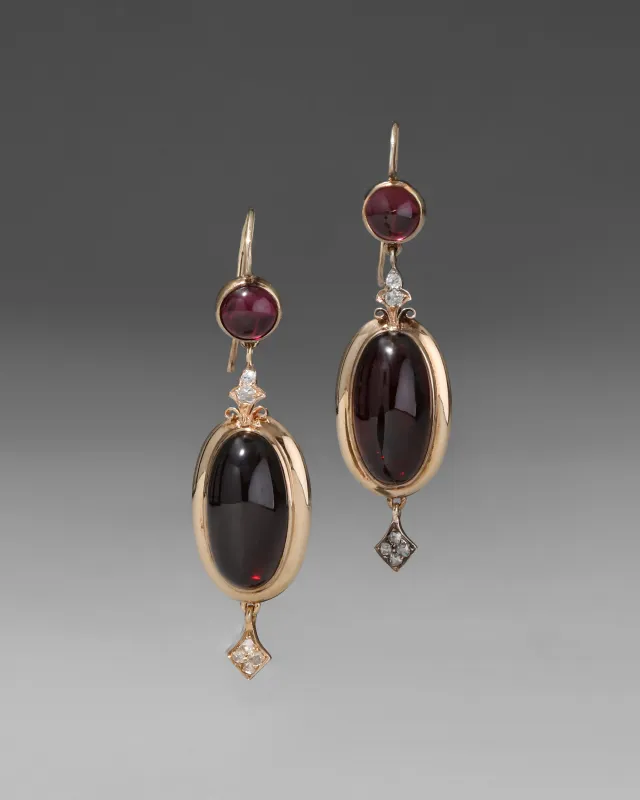 Antique Victorian 1870s 14k Gold with Garnet & Diamond Earring sold by Alexis Bittar
