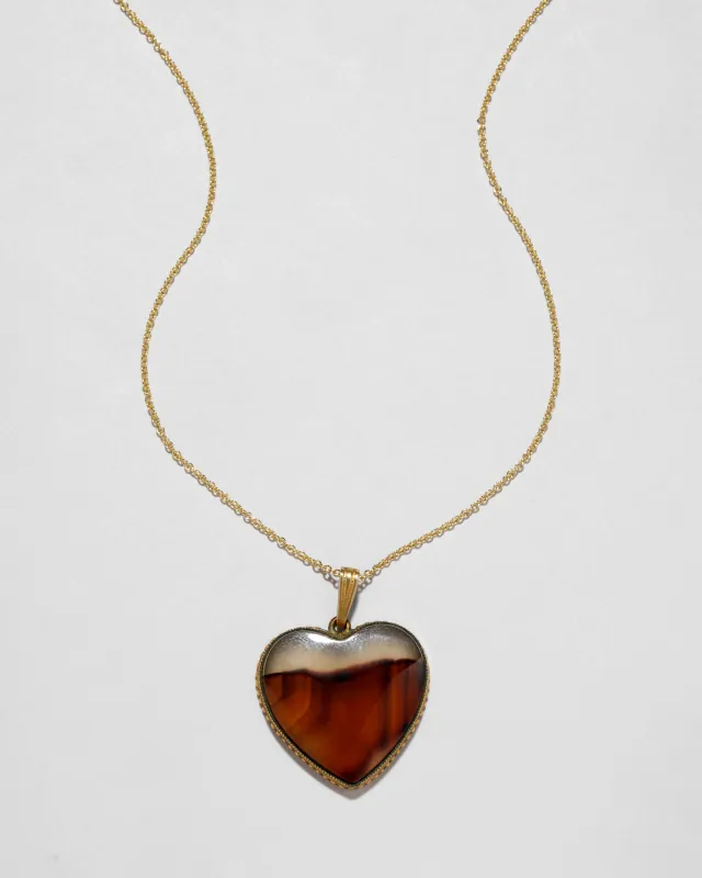 Antique 1800s 12k Gold Fill Picture Agate Heart Pendant Necklace sold by Alexis Bittar