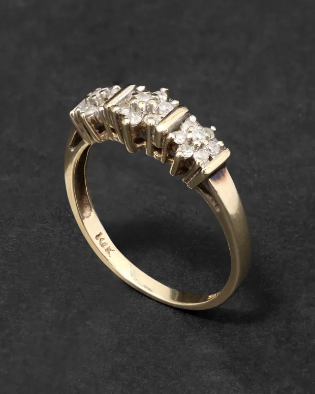 Vintage 1950s 10k Gold with Diamond Floret Band Ring sold by Alexis Bittar