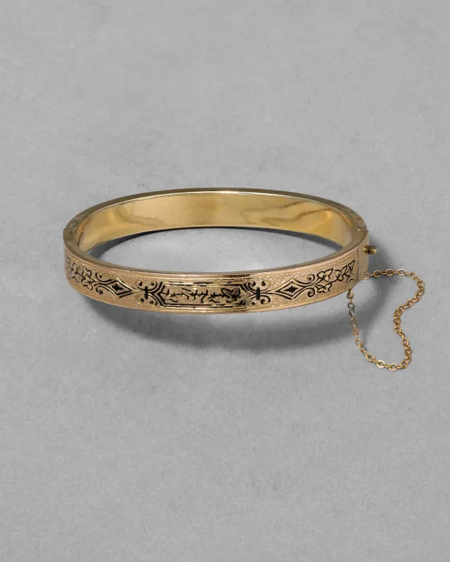 Antique Victorian 14k Gold Fill Hand Etched Bracelet with Enamel Accents sold by Alexis Bittar