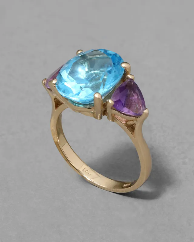 Vintage 1980s 14k Gold with Amethyst & Swiss Topaz Cocktail Ring sold by Alexis Bittar