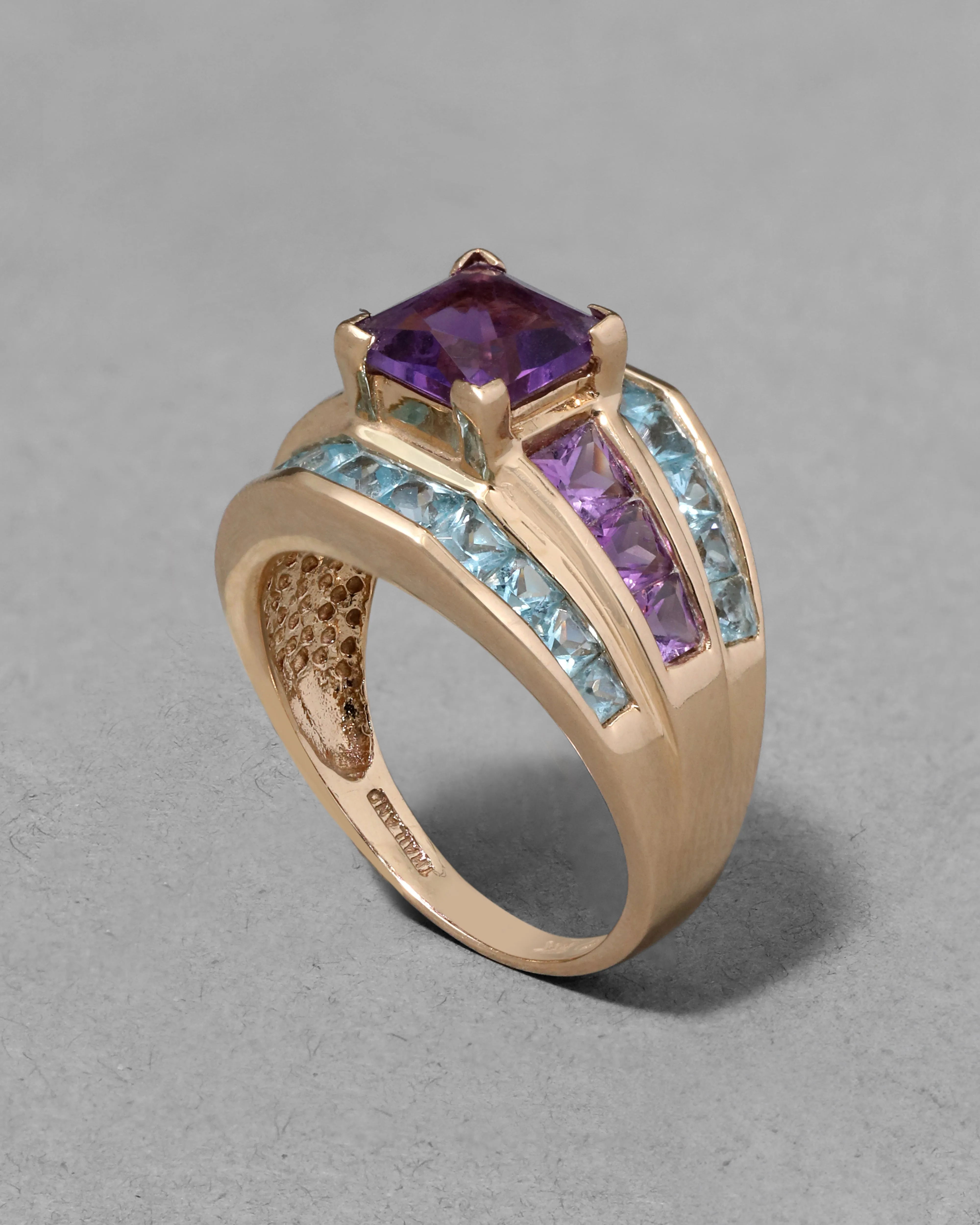 Vintage 1980s 14k Gold with Blue Topaz & Amethyst Cocktail Ring sold by Alexis Bittar product image thumbnail 2