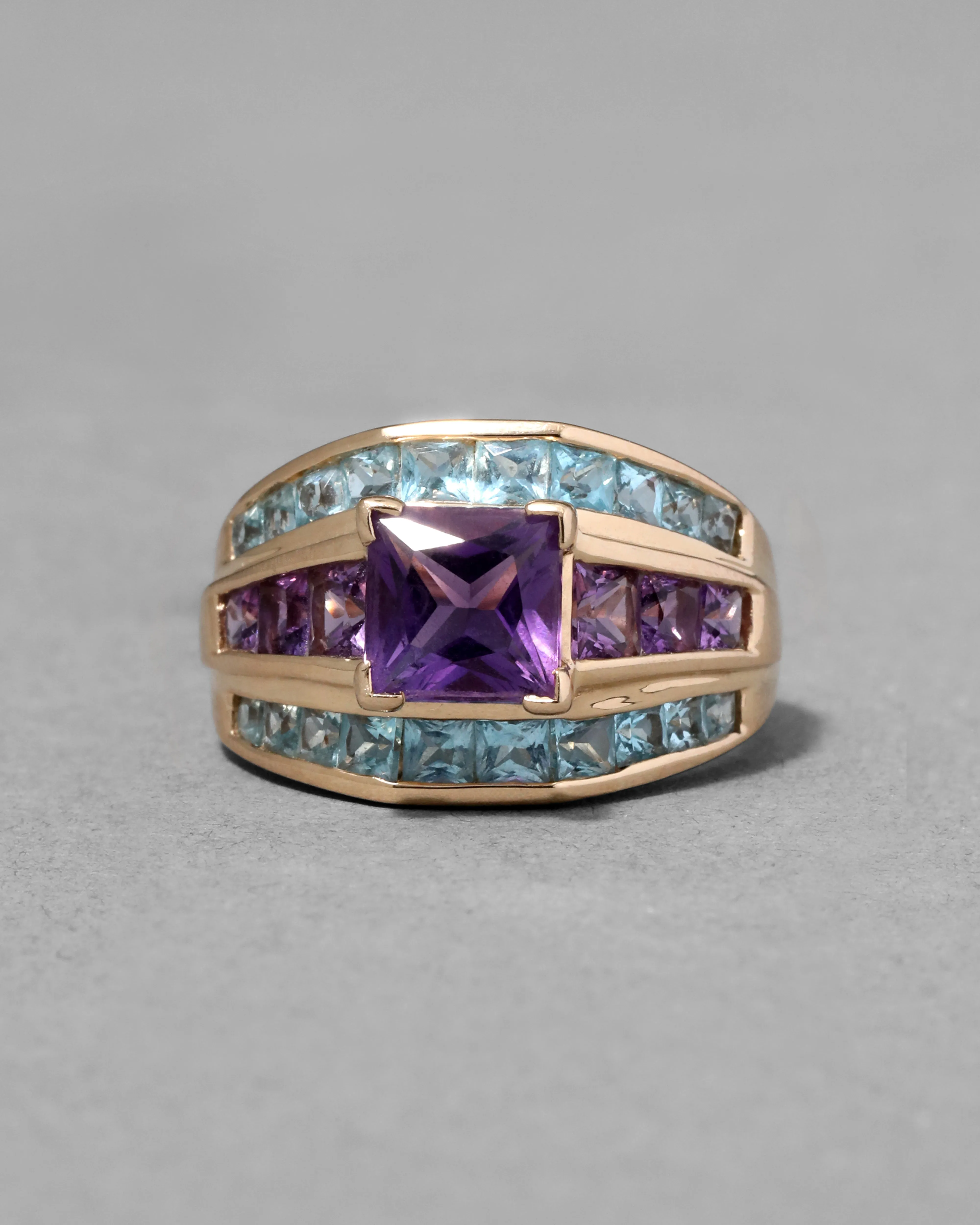 Vintage 1980s 14k Gold with Blue Topaz & Amethyst Cocktail Ring sold by Alexis Bittar