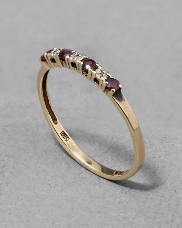 Vintage 1930s 10k White Gold with Garnet & Diamond Band Ring sold by Alexis Bittar