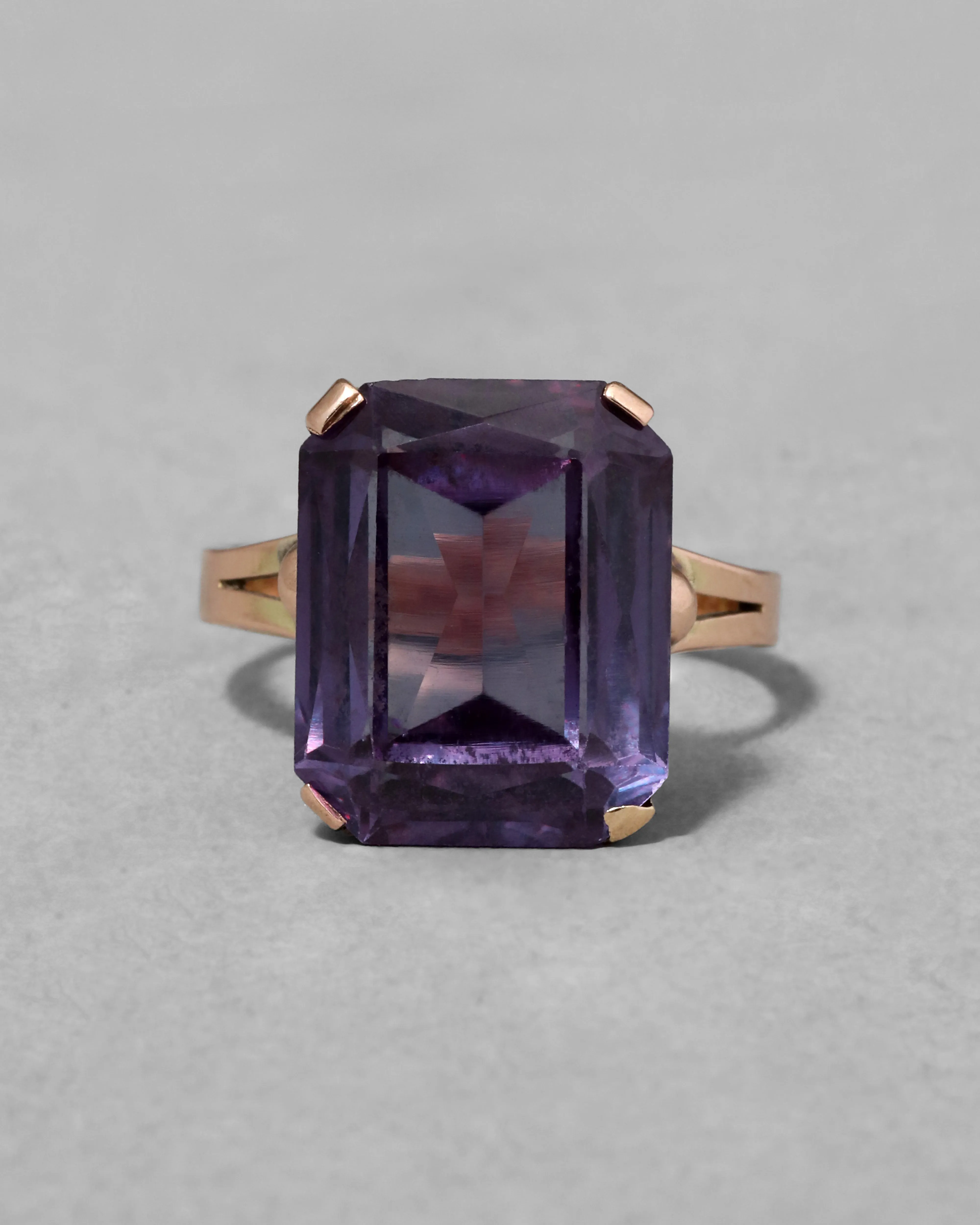 Vintage 1940s 14k Gold with Prong Set Faceted Amethyst Cocktail Ring sold by Alexis Bittar product image thumbnail 2