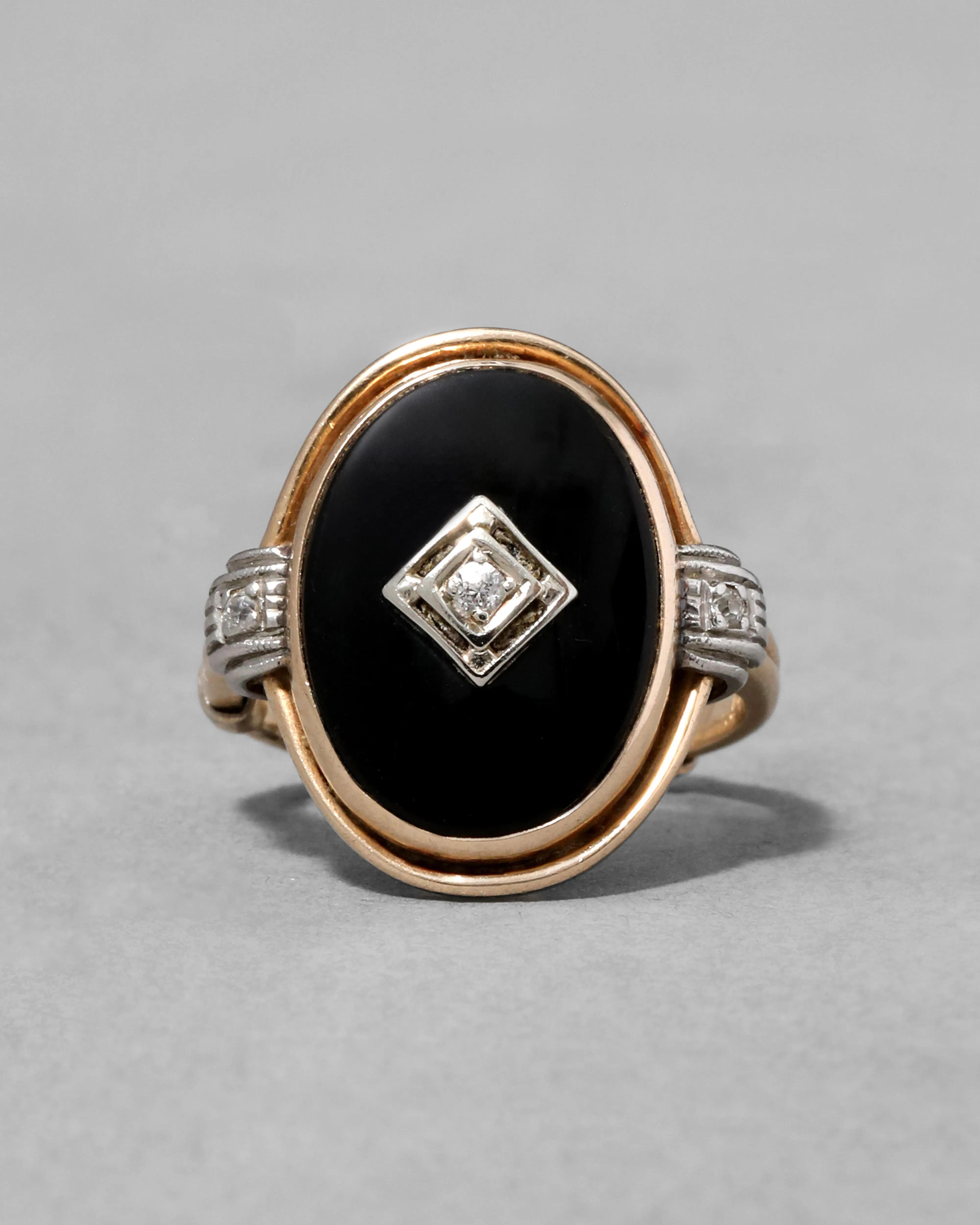 Antique 1910s 14k Two Tone Gold with Diamond & Onyx Ring sold by Alexis Bittar product image thumbnail 2