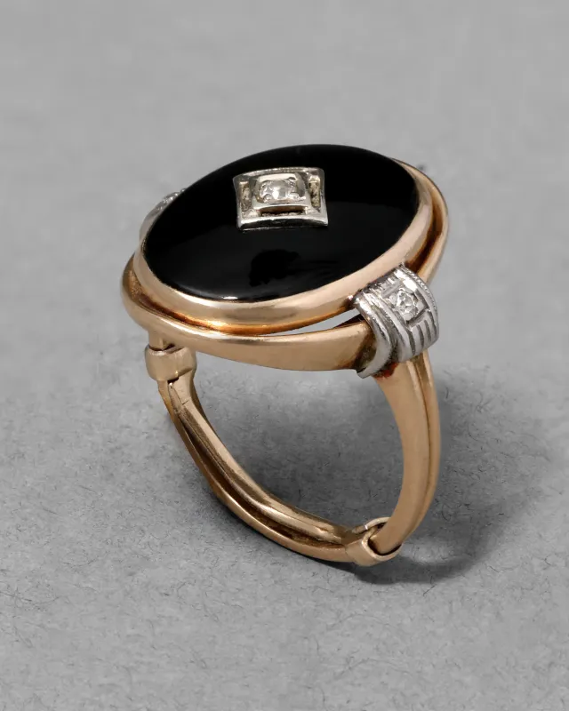 Antique 1910s 14k Two Tone Gold with Diamond & Onyx Ring sold by Alexis Bittar