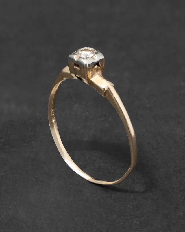 Vintage 1930s 14k Yellow & White Gold with Accent Diamond Deco Design Ring sold by Alexis Bittar
