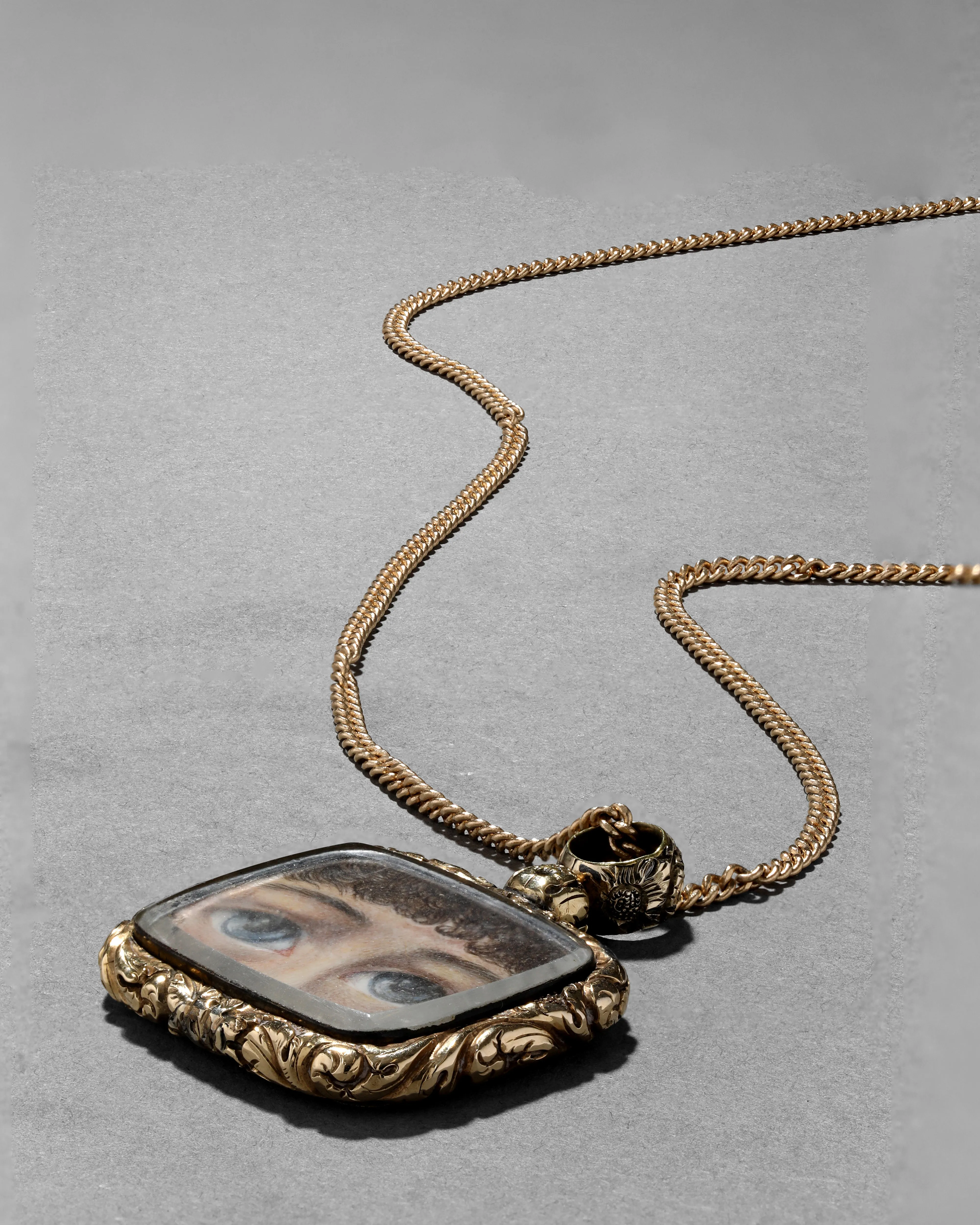 Antique Early 1800s 14k Gold & Quartz Double Eye Miniature Portrait Pendant Necklace sold by Alexis Bittar product image thumbnail 3