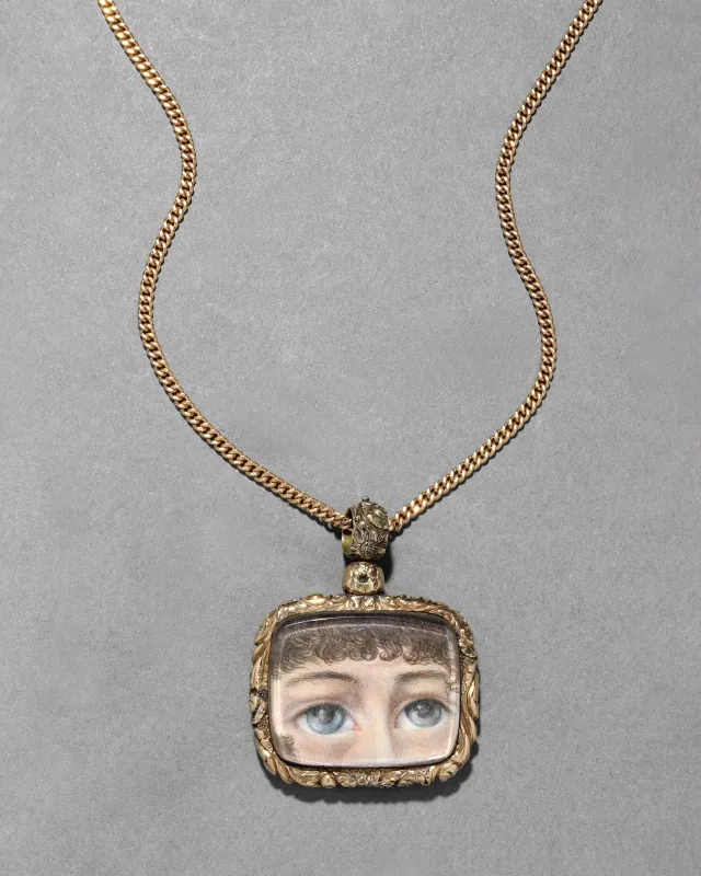 Antique Early 1800s 14k Gold & Quartz Double Eye Miniature Portrait Pendant Necklace sold by Alexis Bittar