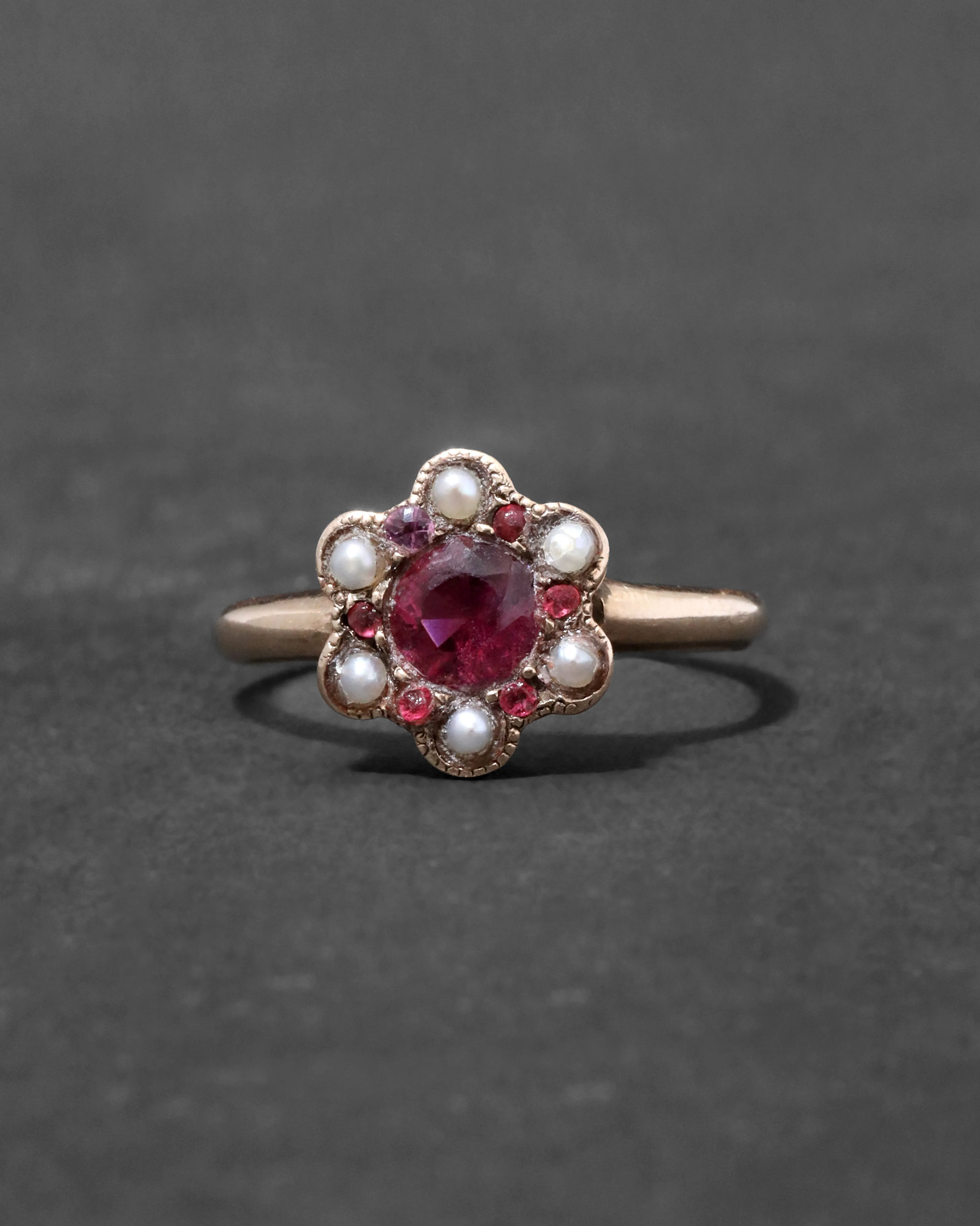 Antique 10k Gold Pink Tourmaline and Pearl Cluster Ring sold by Alexis Bittar product image thumbnail 2