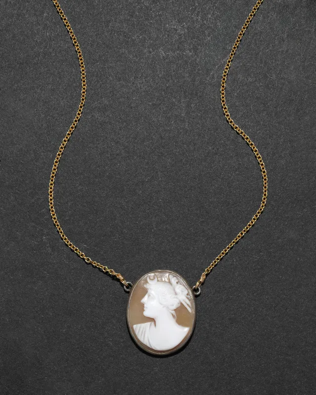 Vintage 9k Gold Large Cameo Pendant with Crescent Moon sold by Alexis Bittar