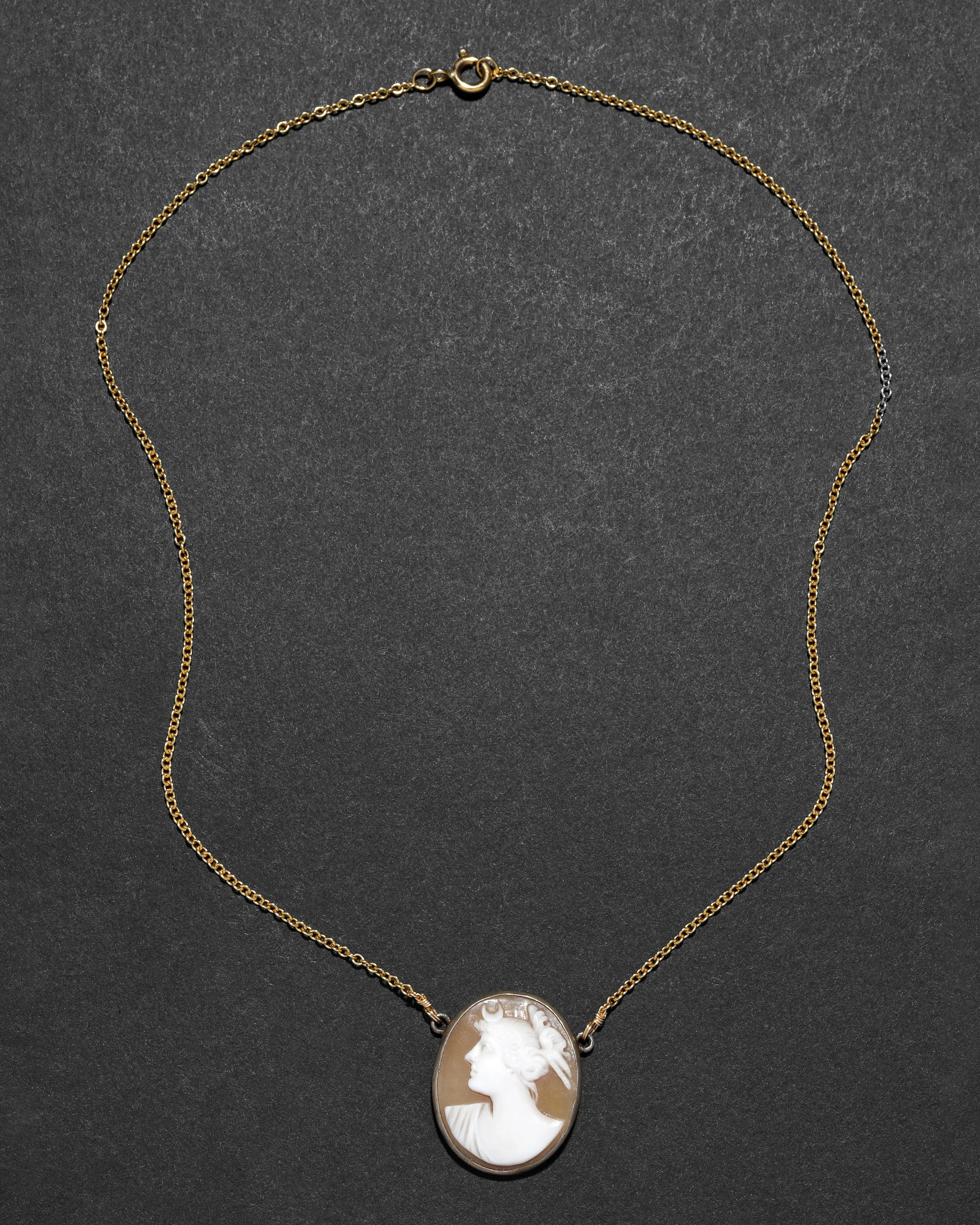 Vintage 9k Gold Large Cameo Pendant with Crescent Moon sold by Alexis Bittar product image thumbnail 2