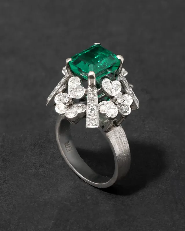 Vintage 1970s 18k White Gold Diamond & Emerald Ring sold by Alexis Bittar