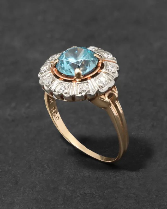 Antique 1920s 14k Gold & Platinum Aquamarine and Diamond Ring sold by Alexis Bittar
