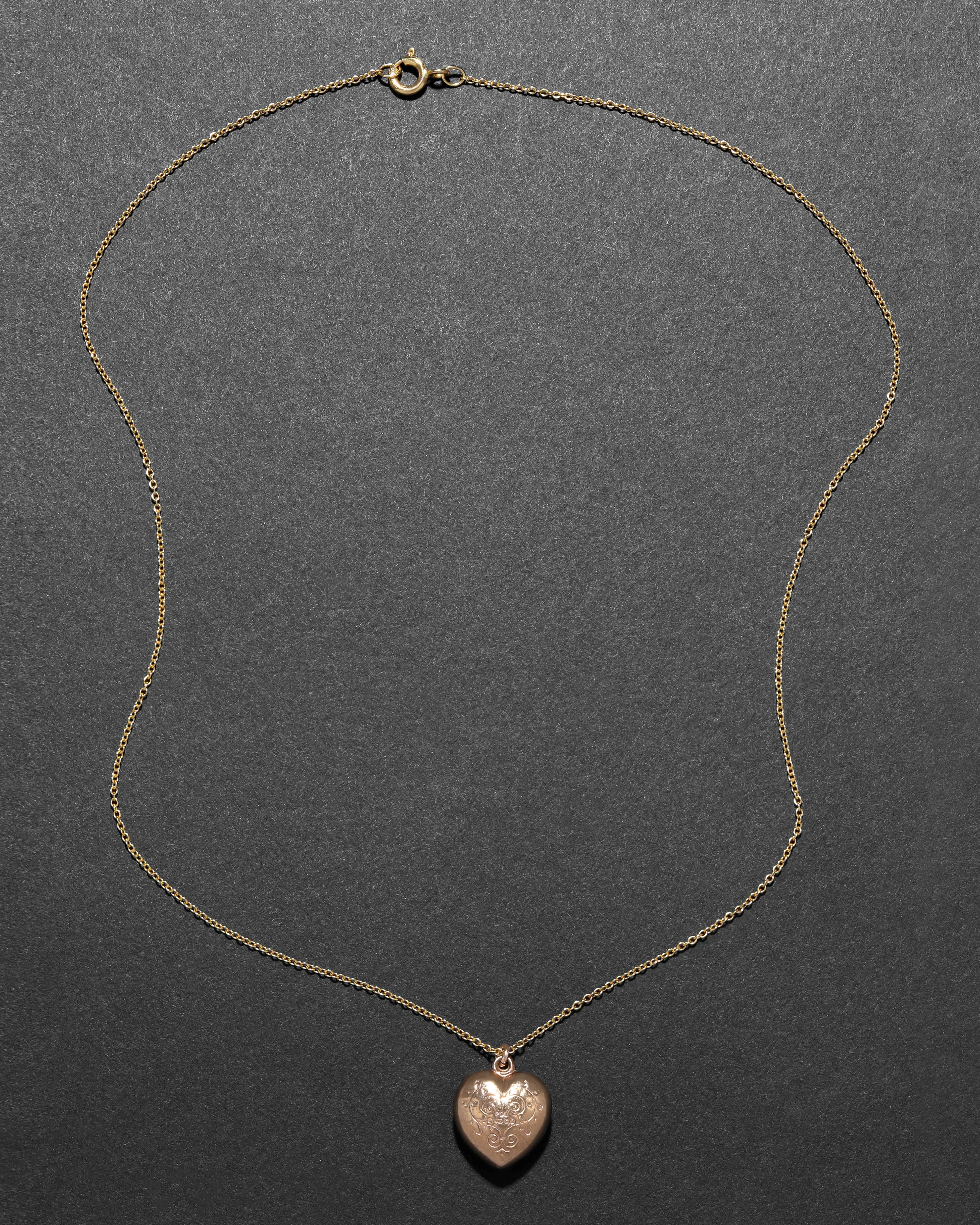 Antique 1920s 9k Gold Etched Double Sided Puffy Heart Necklace sold by Alexis Bittar product image thumbnail 2