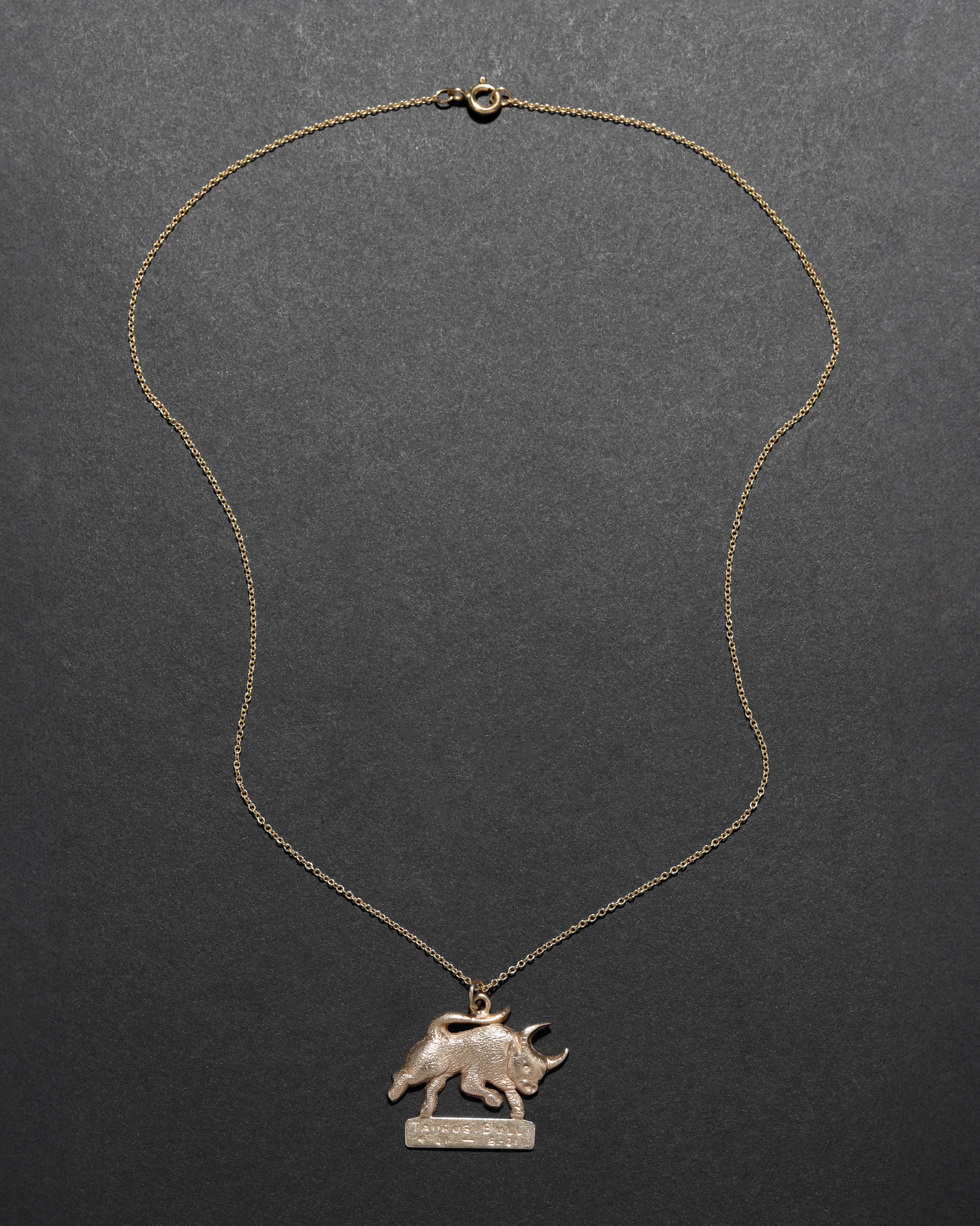 Vintage 1970s 14k Gold Hand Etched Taurus Bull Pendant Necklace sold by Alexis Bittar product image thumbnail 2