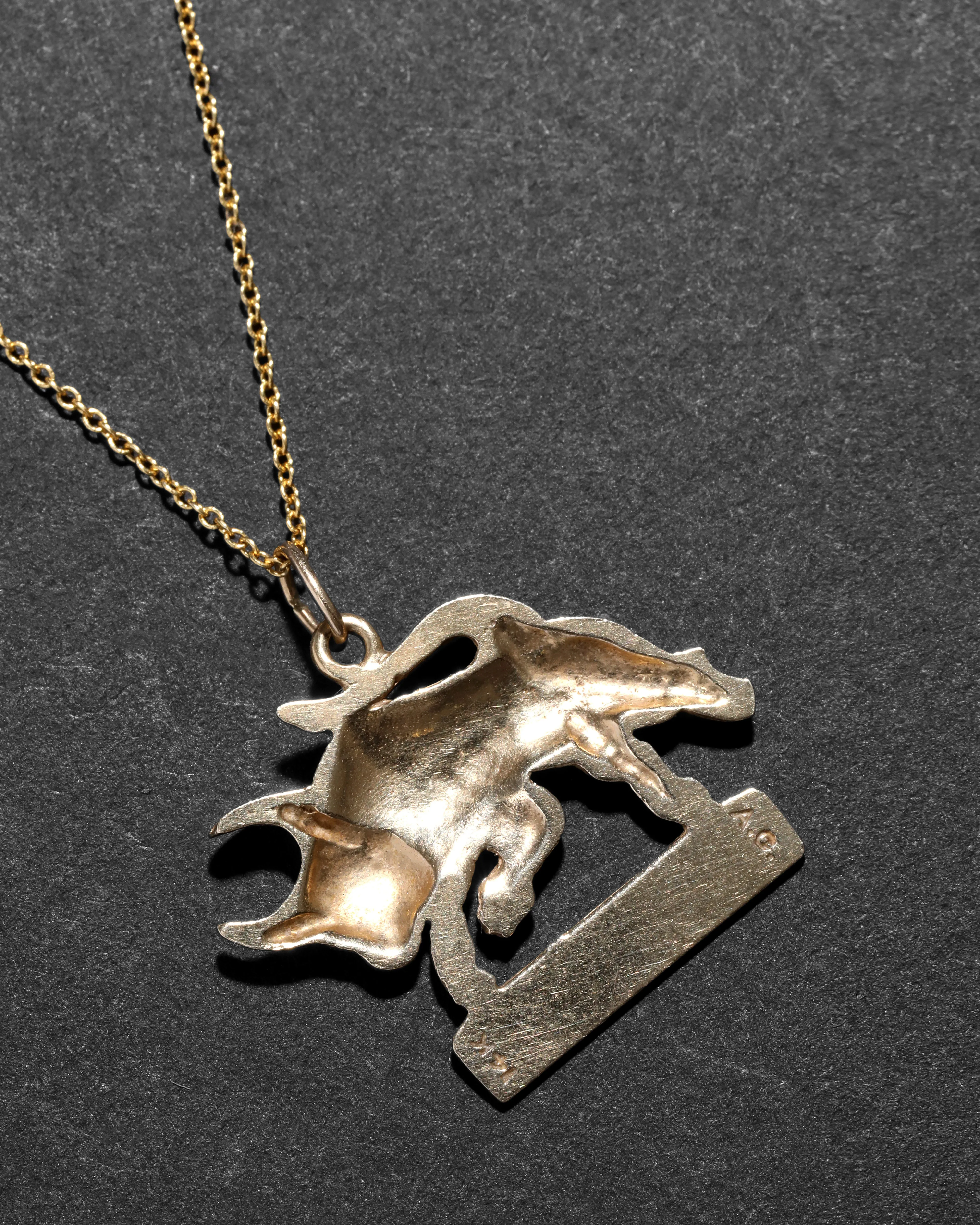 Vintage 1970s 14k Gold Hand Etched Taurus Bull Pendant Necklace sold by Alexis Bittar product image thumbnail 3