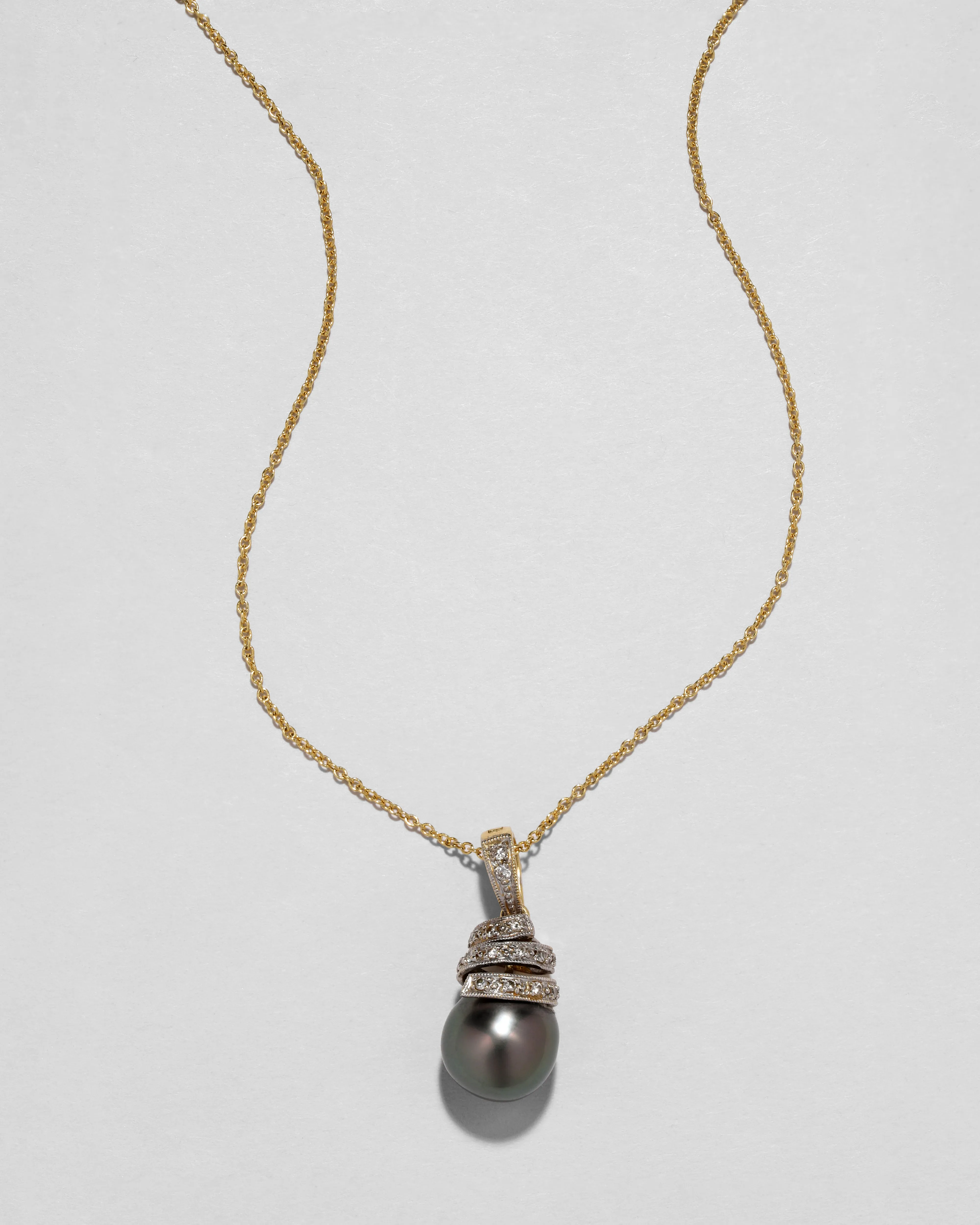 Vintage 18k Two Tone Gold with Black Pearl and Diamond Pendant Necklace sold by Alexis Bittar