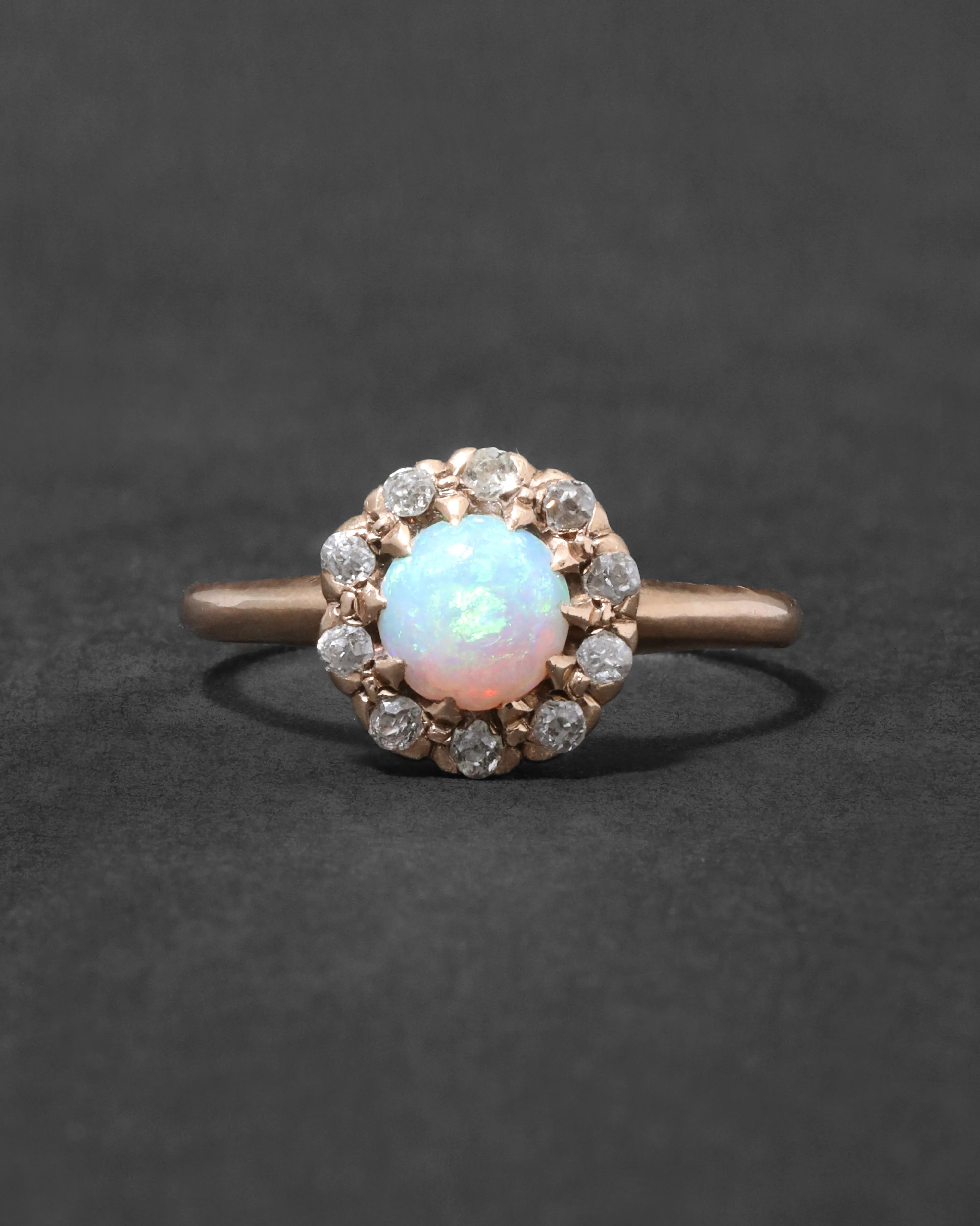 Antique 1800s 14k Gold with Natural Opal & Diamonds in Rosette Motif Ring sold by Alexis Bittar