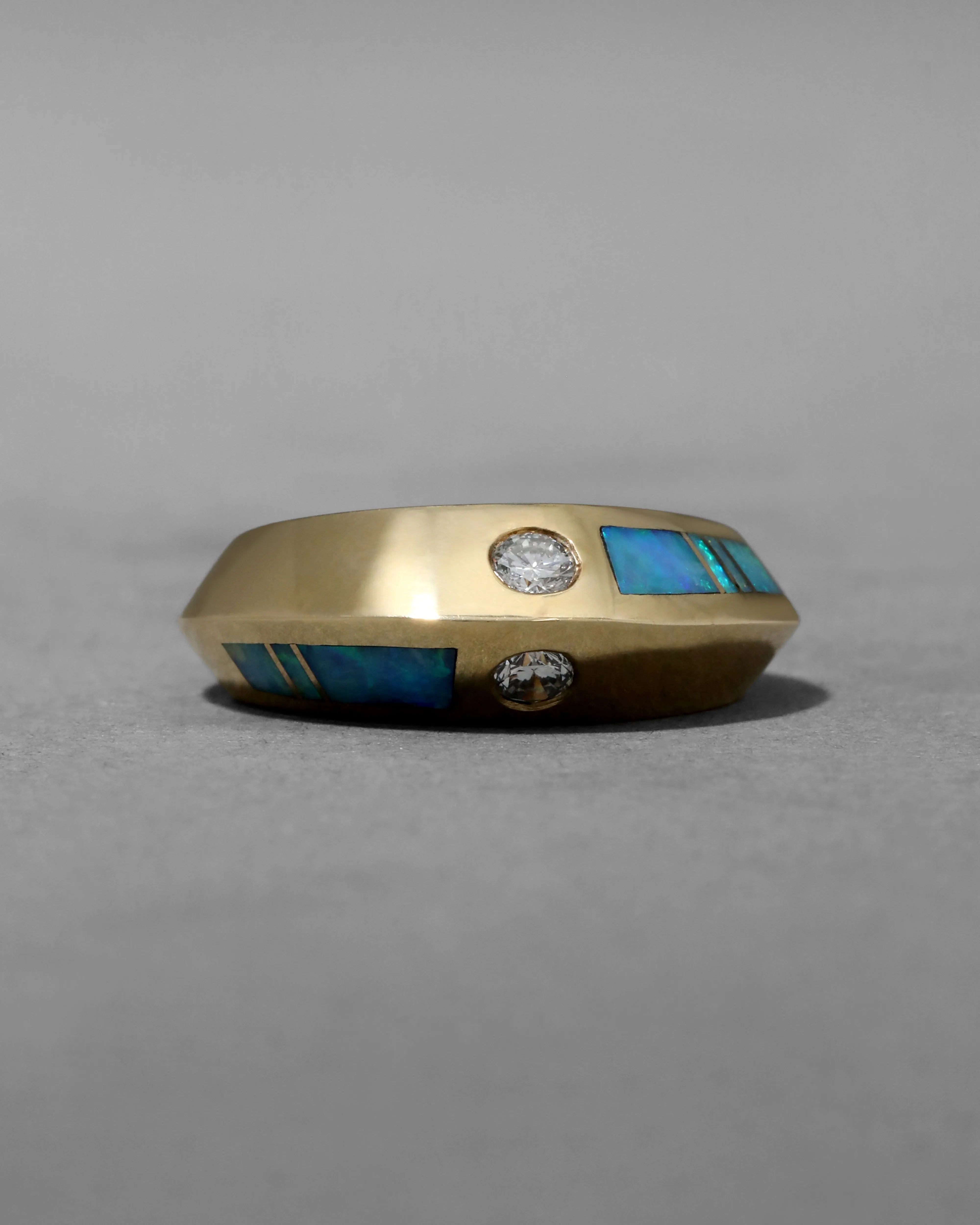 Vintage 1980s 14k Gold with Opal Inlay & Diamonds Set in Modernist Band sold by Alexis Bittar product image thumbnail 2