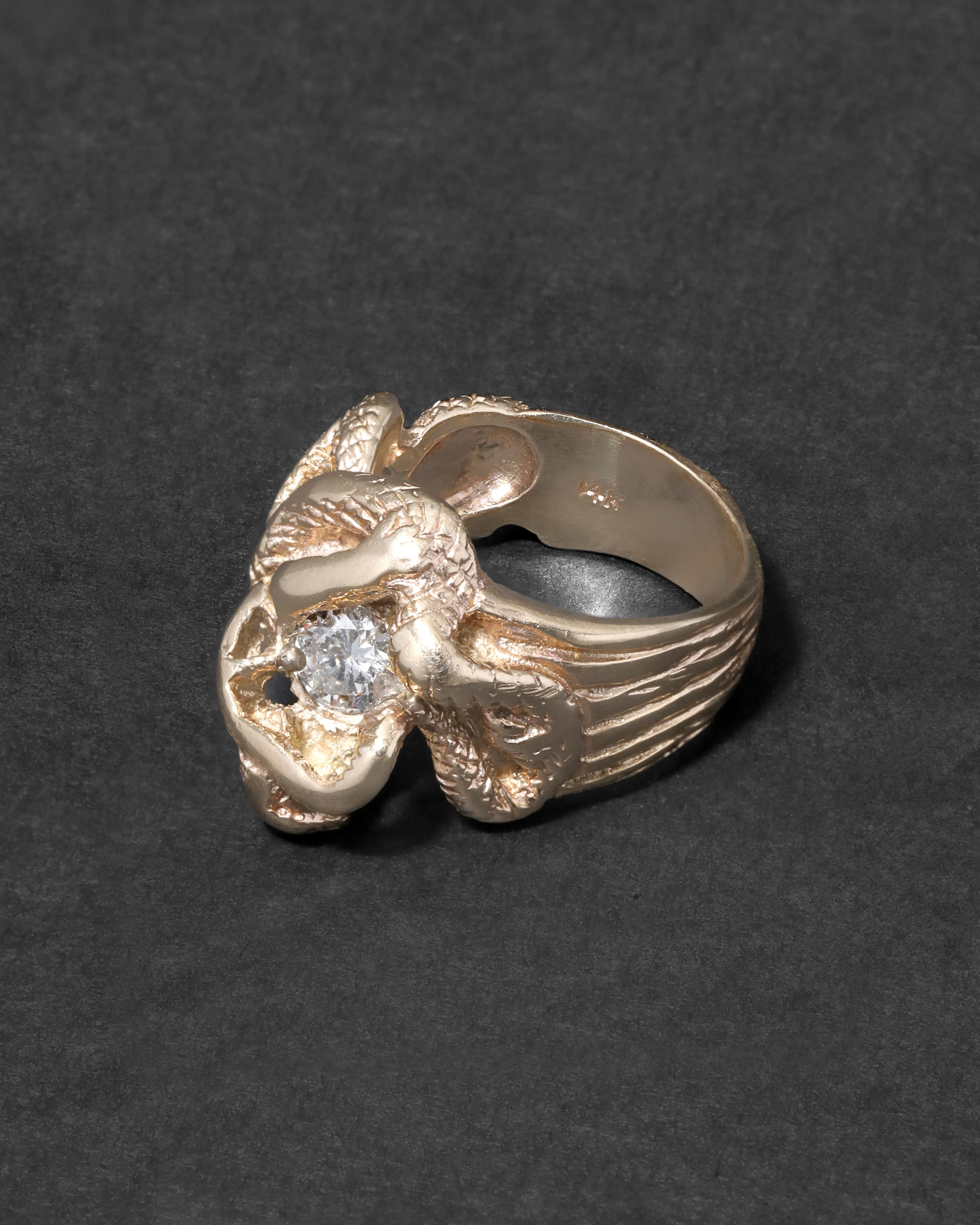 Vintage 1970s 14k Gold Handmade Cobra Coiled Around Diamond Ring sold by Alexis Bittar product image thumbnail 4