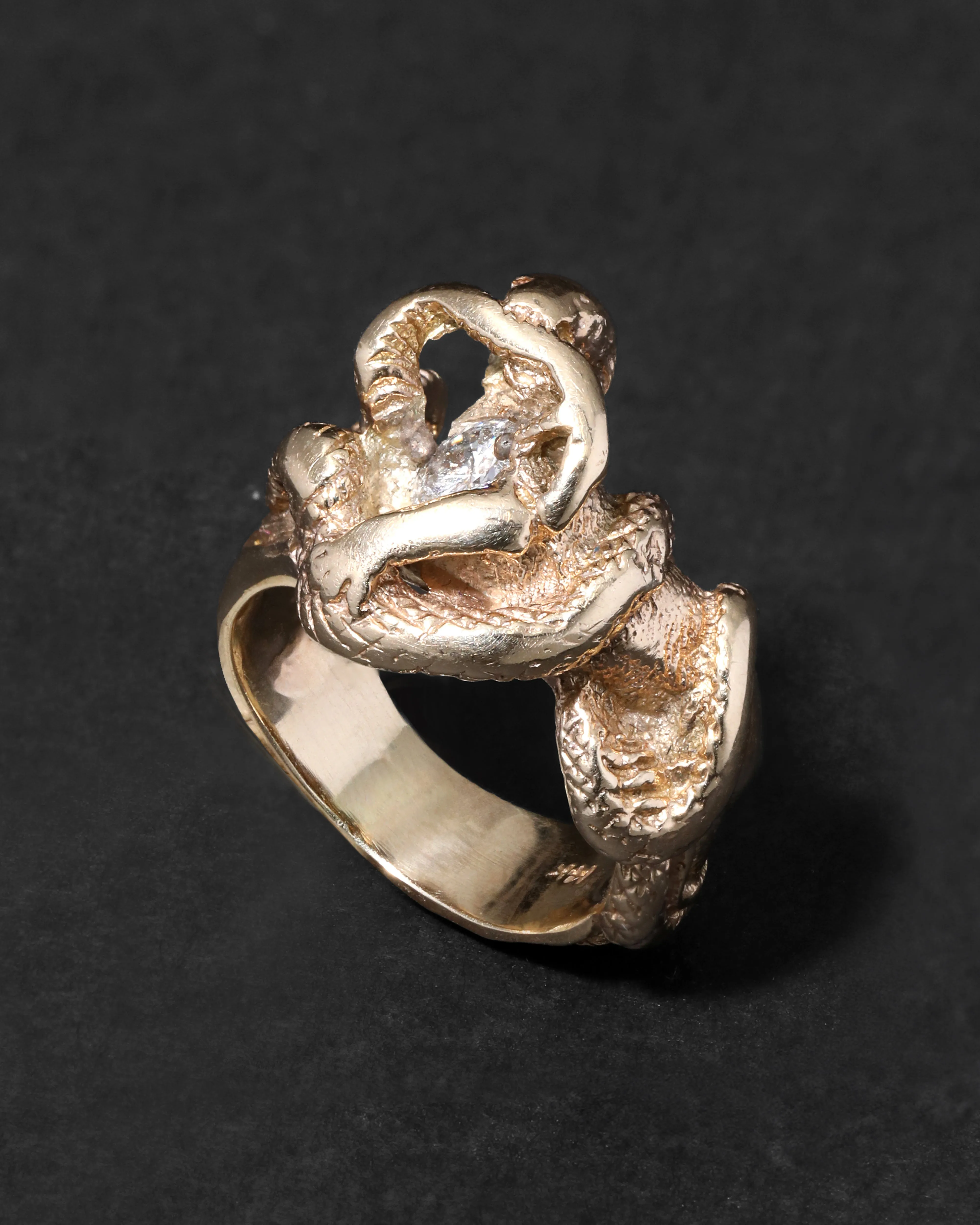 Vintage 1970s 14k Gold Handmade Cobra Coiled Around Diamond Ring sold by Alexis Bittar product image thumbnail 2