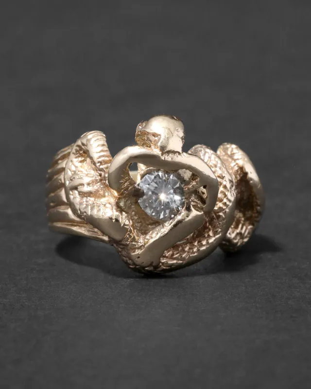 Vintage 1970s 14k Gold Handmade Cobra Coiled Around Diamond Ring sold by Alexis Bittar