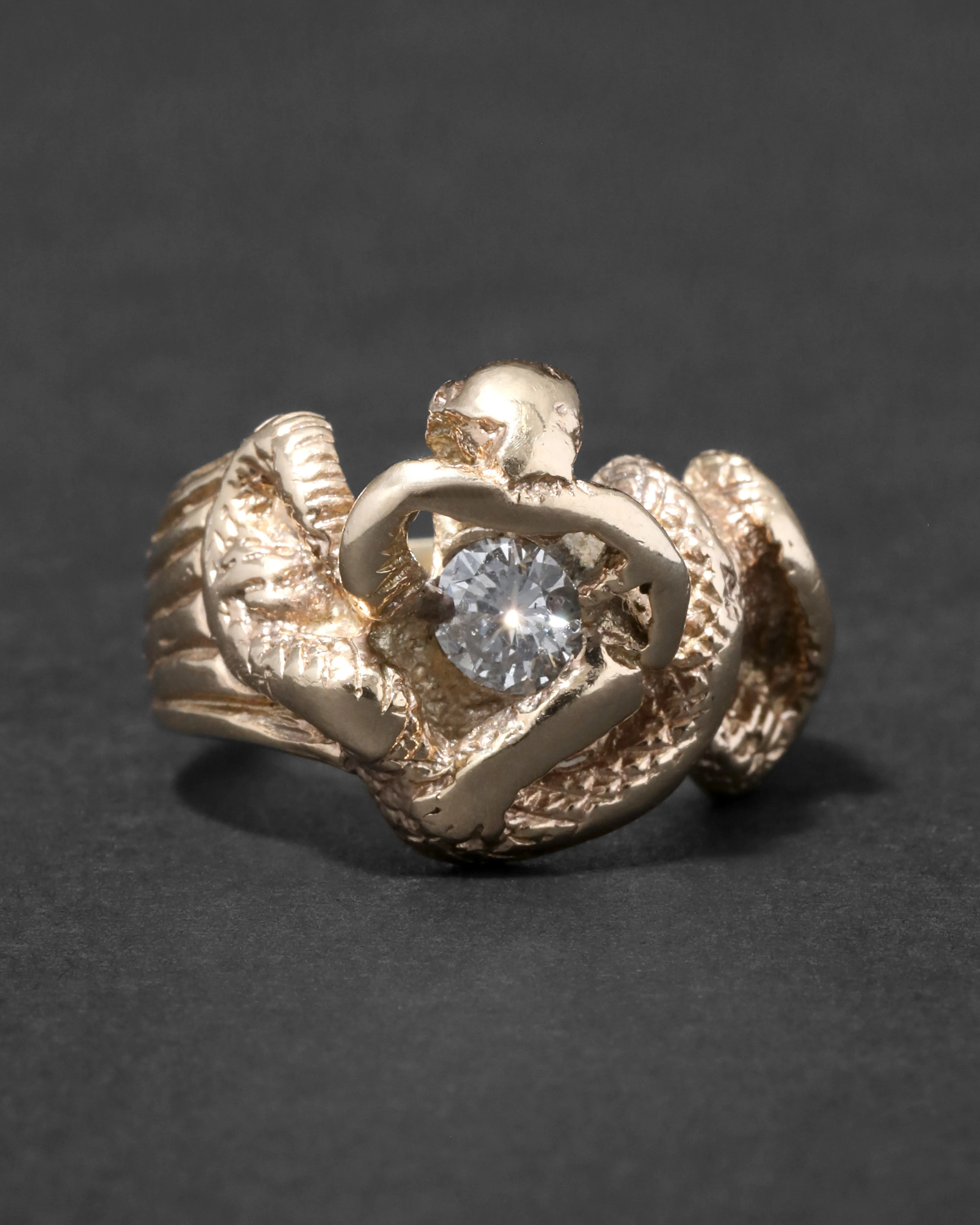 Vintage 1970s 14k Gold Handmade Cobra Coiled Around Diamond Ring sold by Alexis Bittar