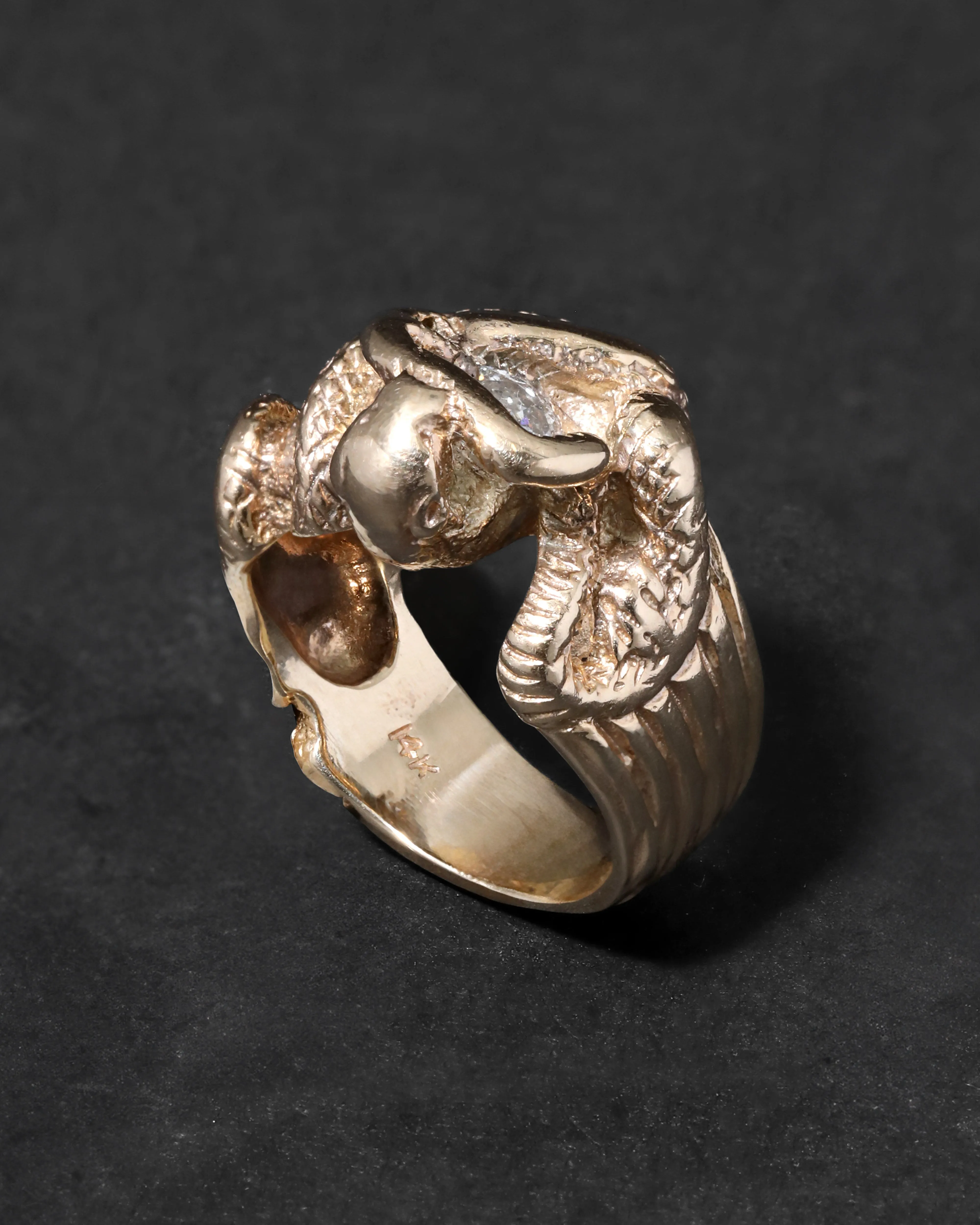 Vintage 1970s 14k Gold Handmade Cobra Coiled Around Diamond Ring sold by Alexis Bittar product image thumbnail 3