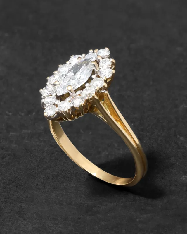 Antique 1910s 14k Gold with Natural Diamond Halo Marquis Ring sold by Alexis Bittar