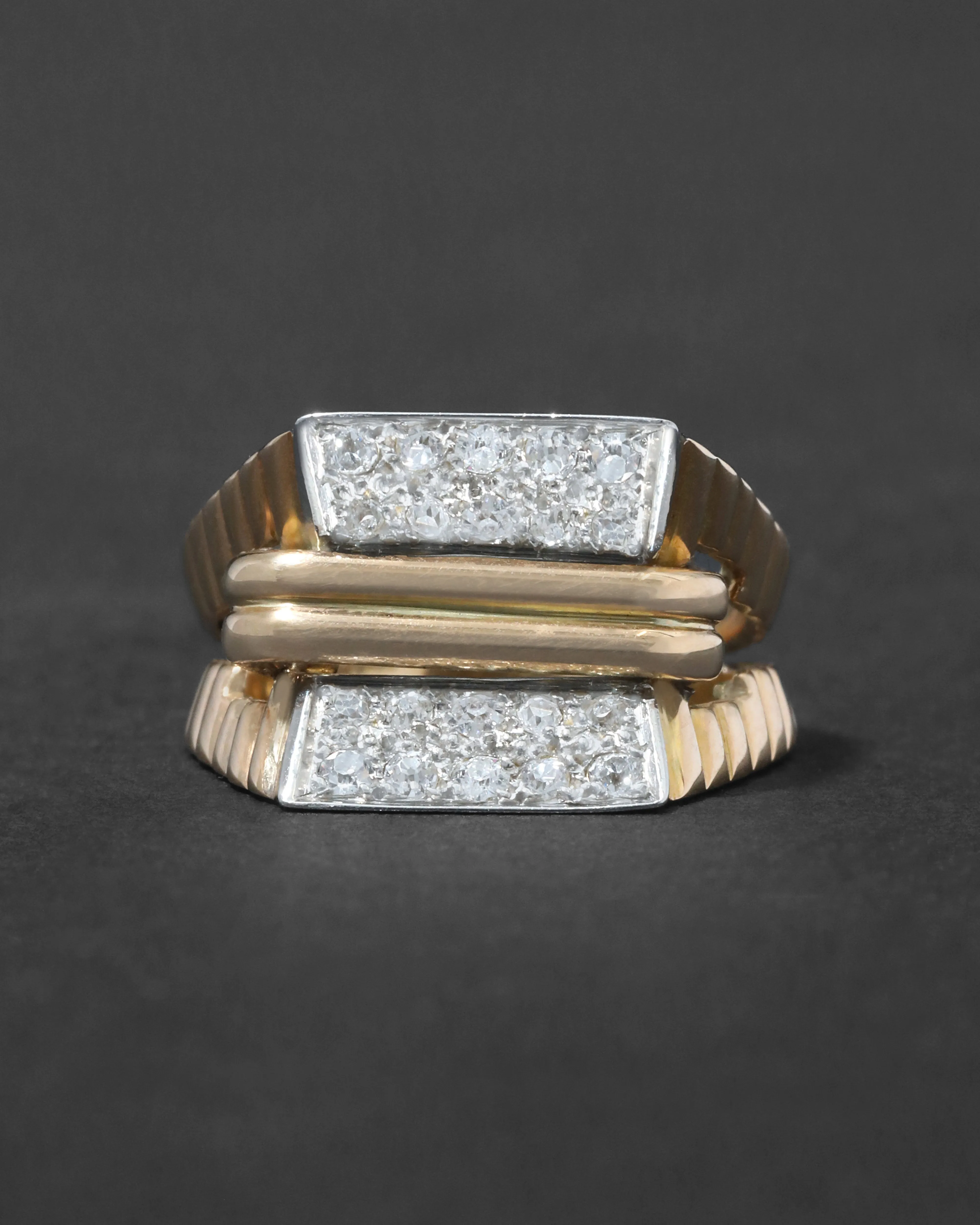 Vintage 1940s 14k Gold with Platinum & Diamonds Retro Deco Design Ring sold by Alexis Bittar product image thumbnail 2