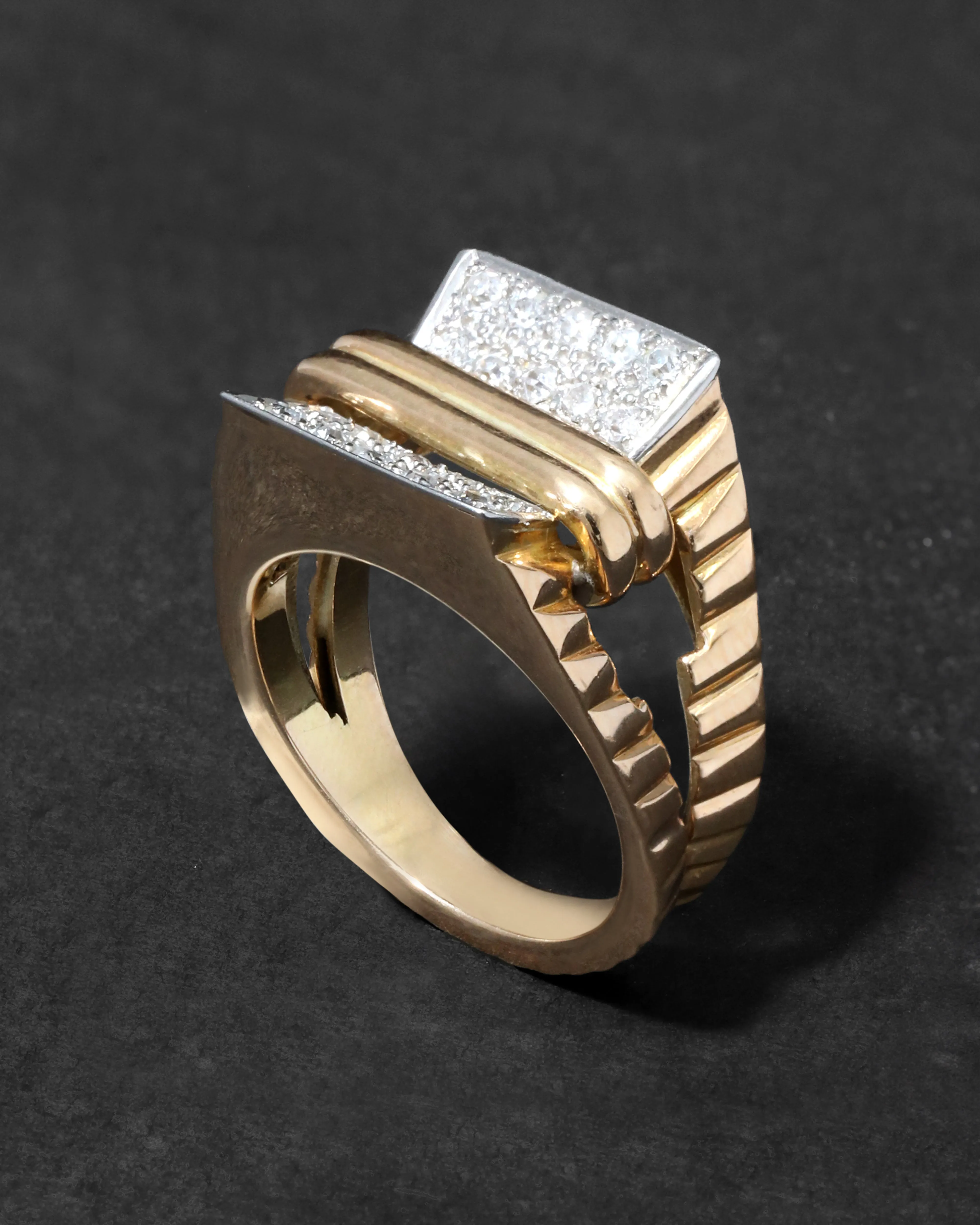 Vintage 1940s 14k Gold with Platinum & Diamonds Retro Deco Design Ring sold by Alexis Bittar