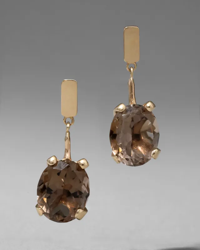 Vintage 1970s 14k Gold with Custom Cut Smoky Quartz Drop Earring sold by Alexis Bittar